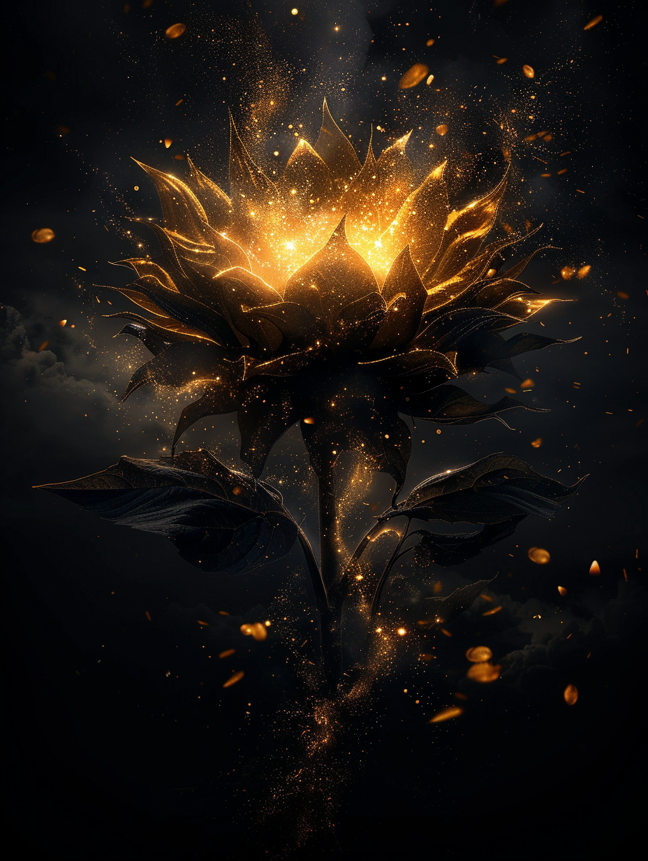 Cosmic lotus nebula in violet and gold with radiant light rays on a starfield — premium modern wall art for serene interiors.