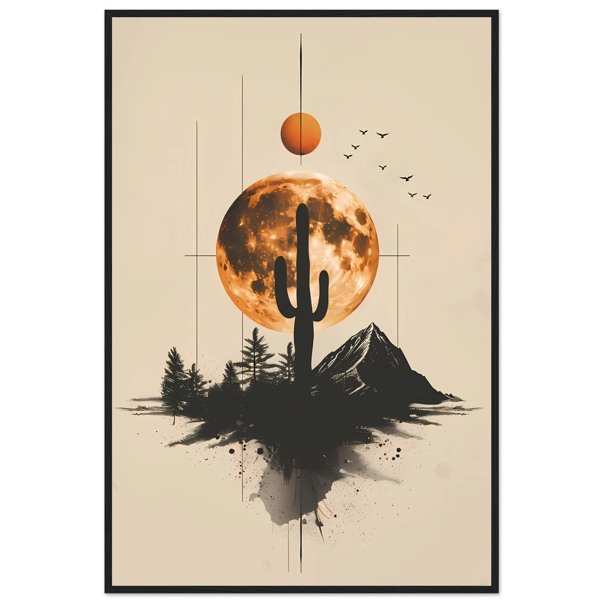 Stylised cactus design with geometric lines and muted tones — minimalist desert art.