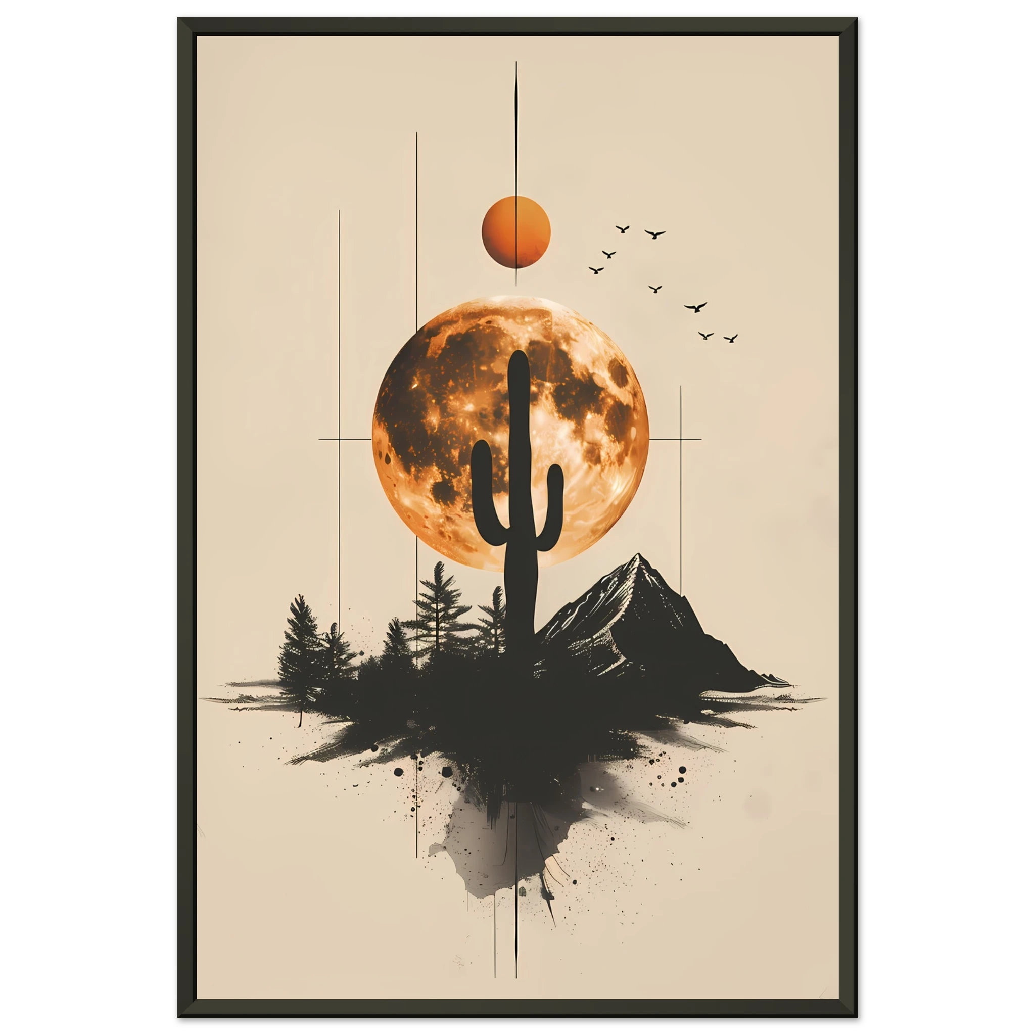 Stylised cactus design with geometric lines and muted tones — minimalist desert art.