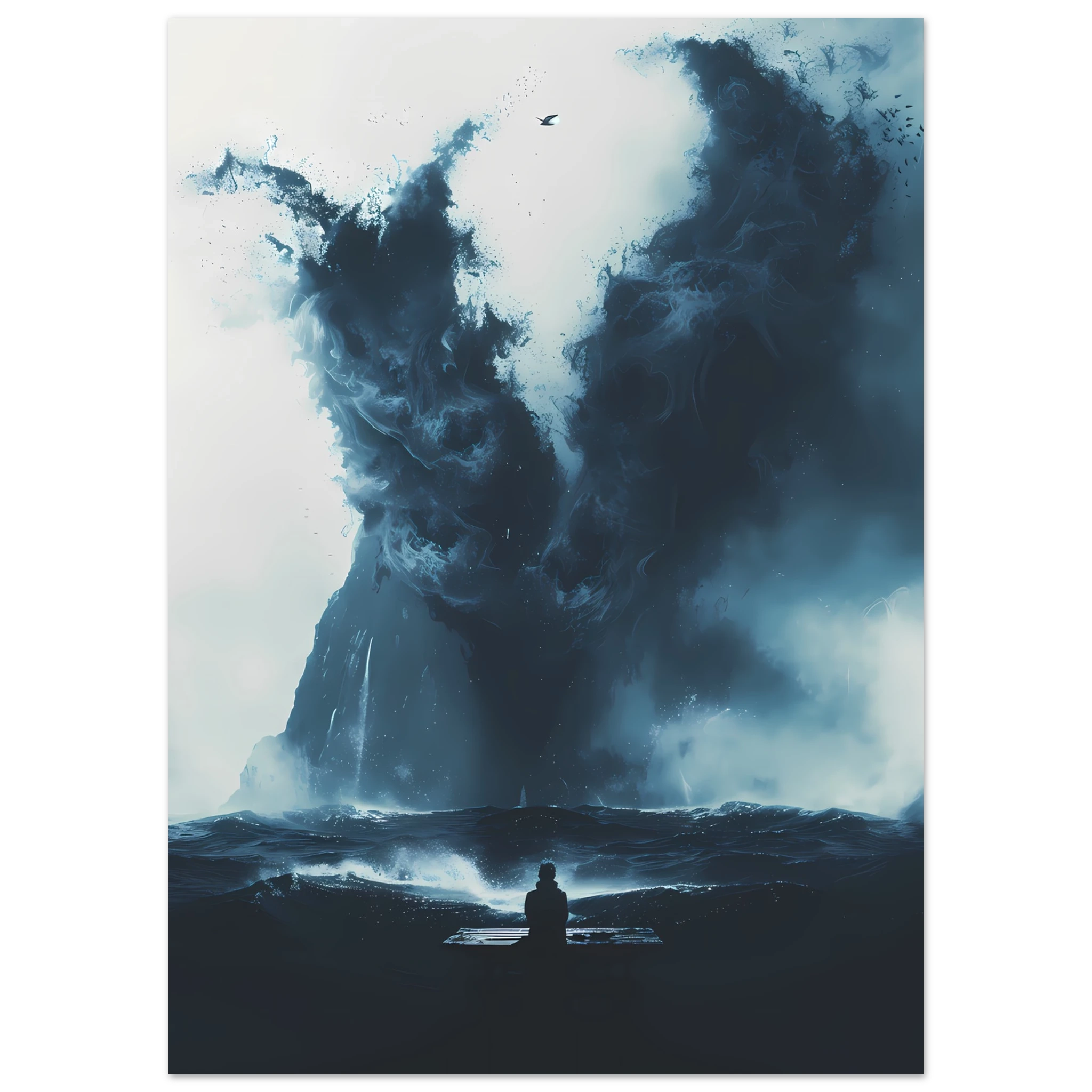 Abstract deep-blue brushstrokes inspired by ocean currents — modern marine wall print.