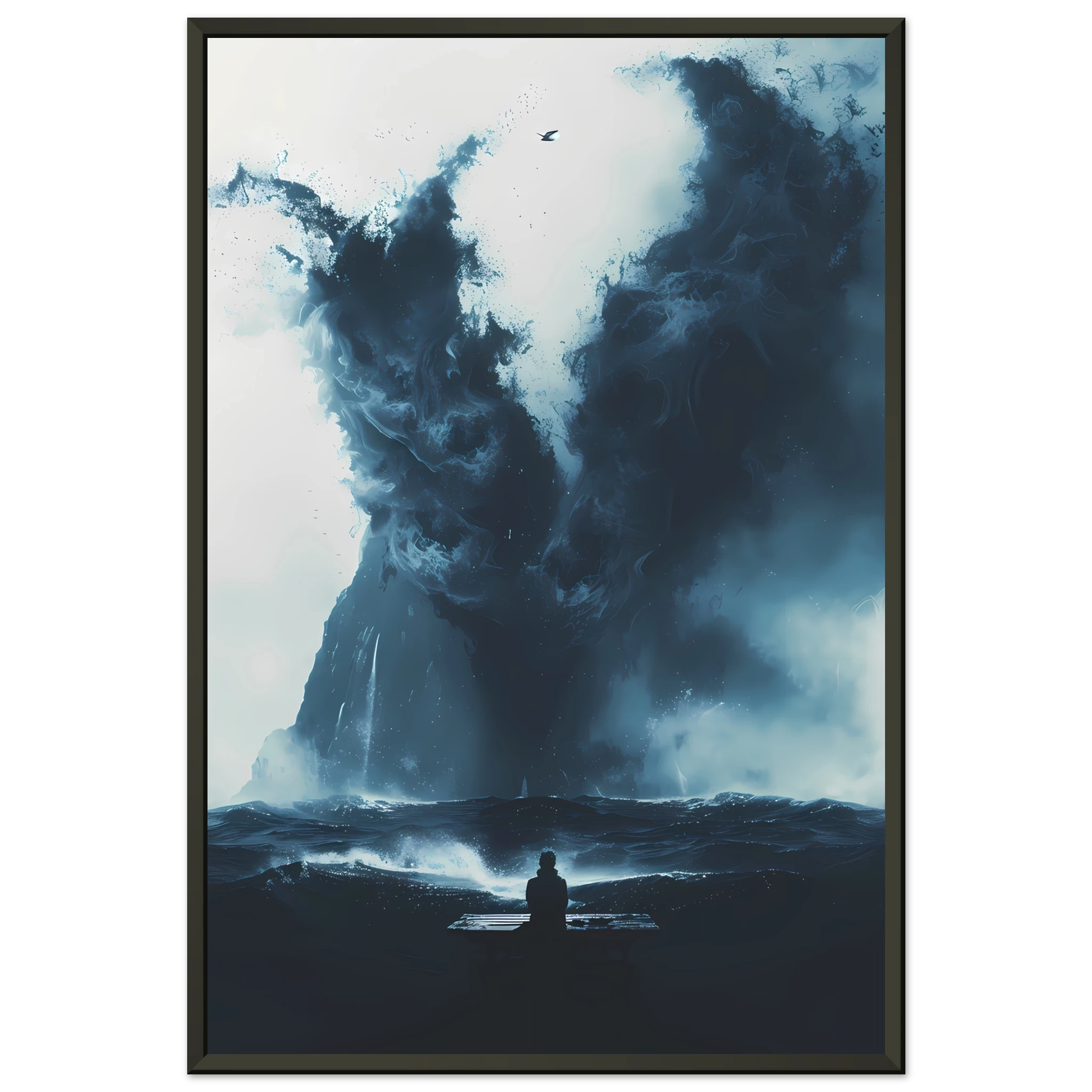 Abstract deep-blue brushstrokes inspired by ocean currents — modern marine wall print.