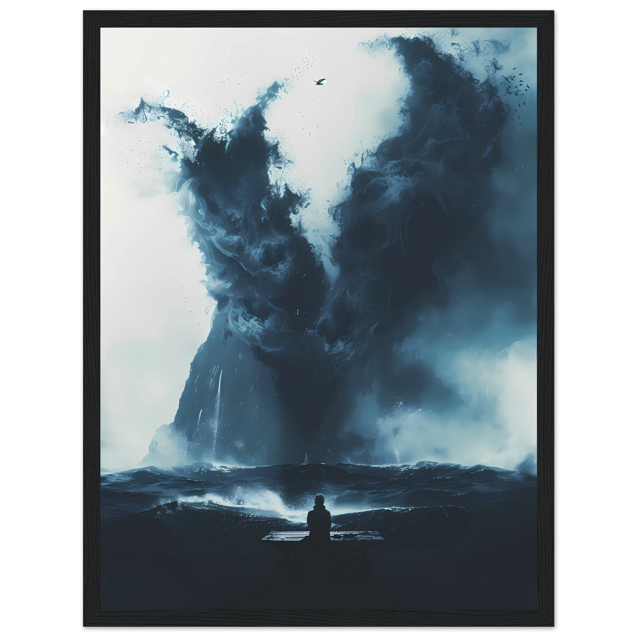 Abstract deep-blue brushstrokes inspired by ocean currents — modern marine wall print.