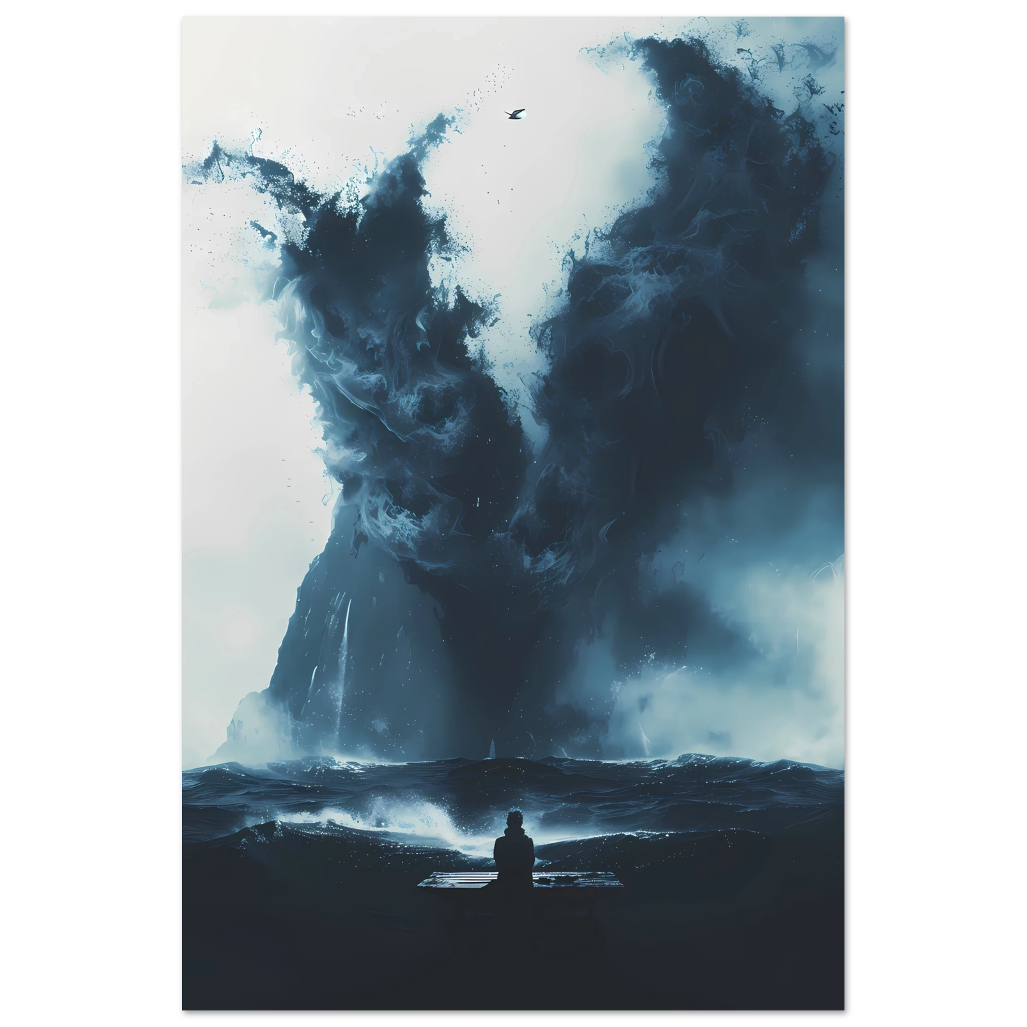 Abstract deep-blue brushstrokes inspired by ocean currents — modern marine wall print.