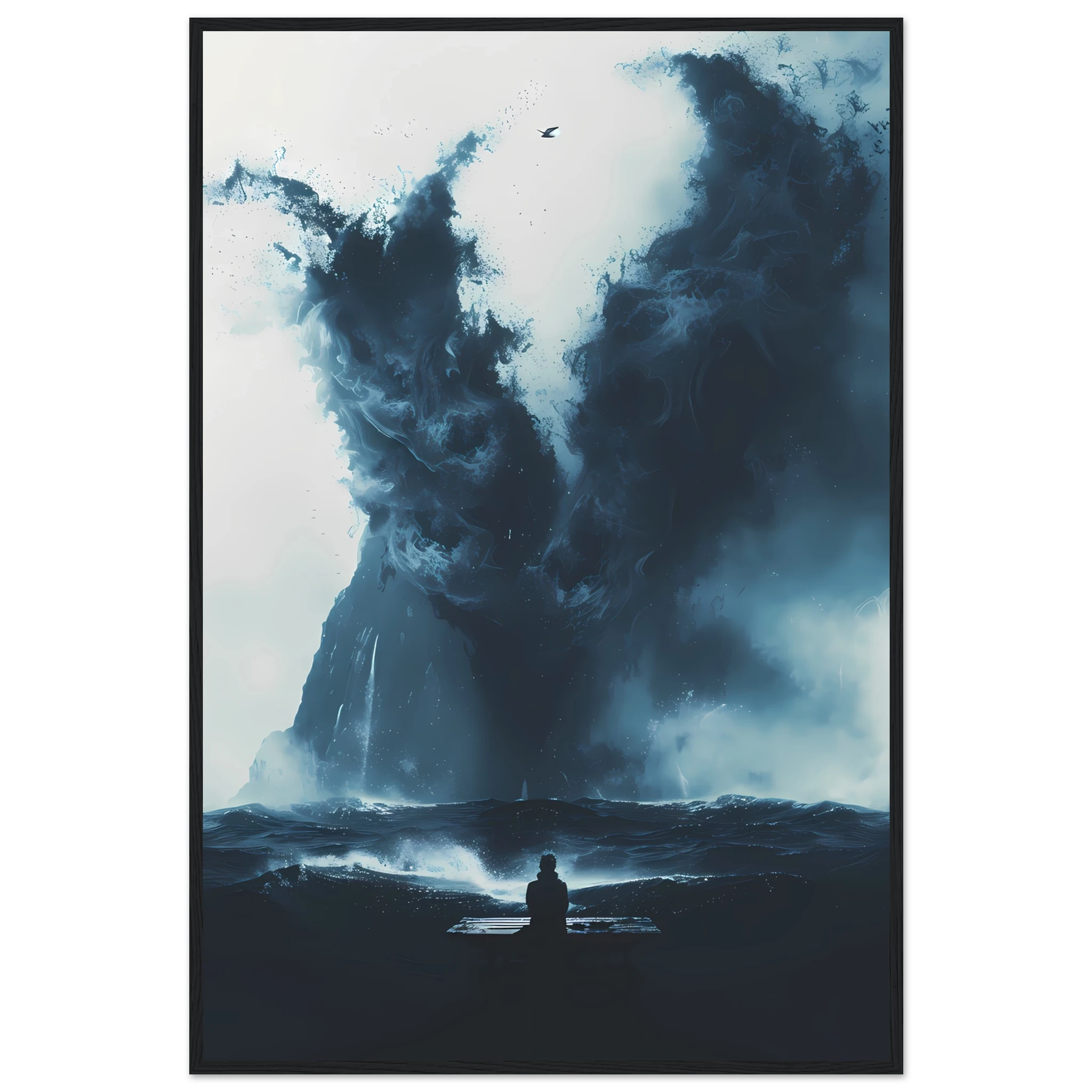 Abstract deep-blue brushstrokes inspired by ocean currents — modern marine wall print.