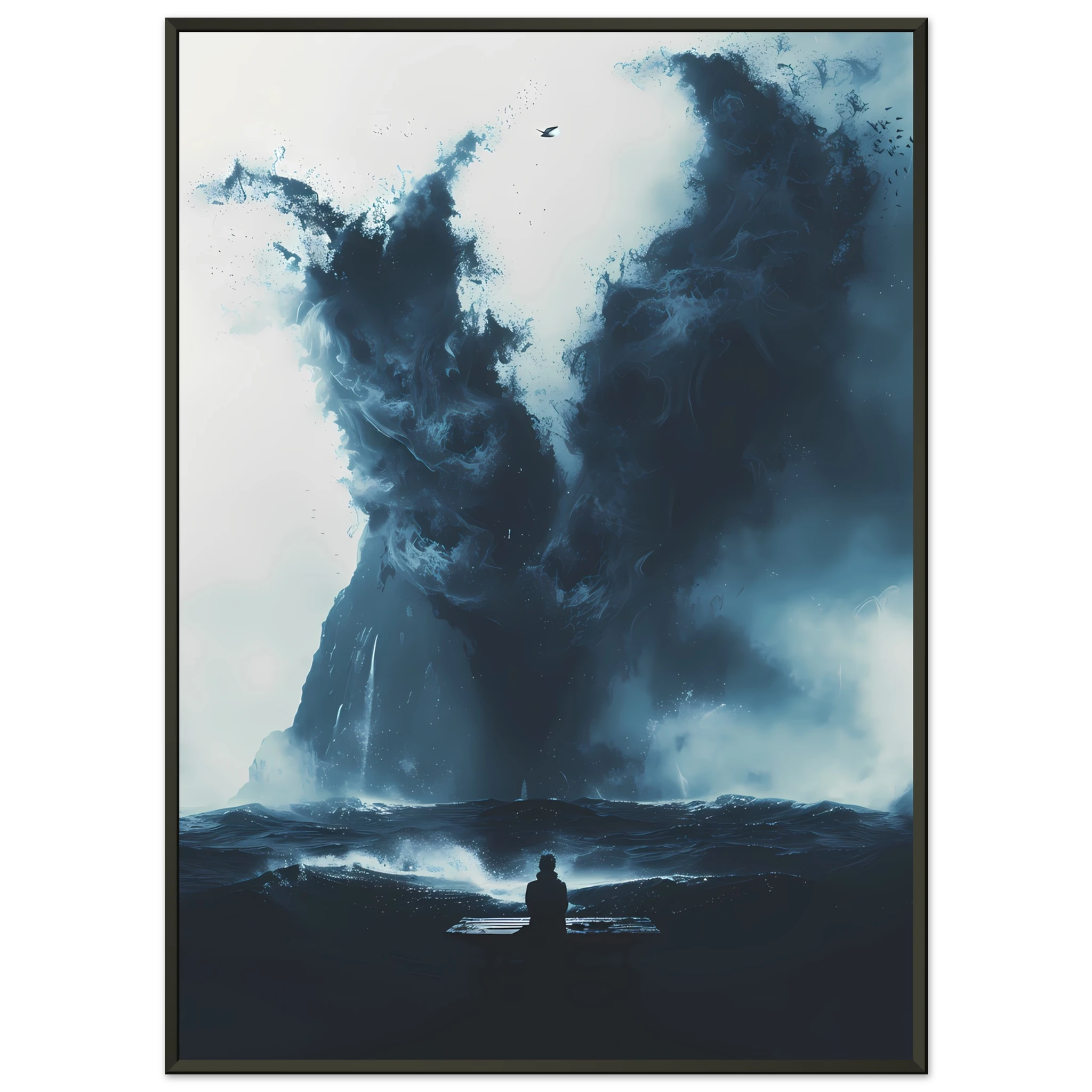 Abstract deep-blue brushstrokes inspired by ocean currents — modern marine wall print.