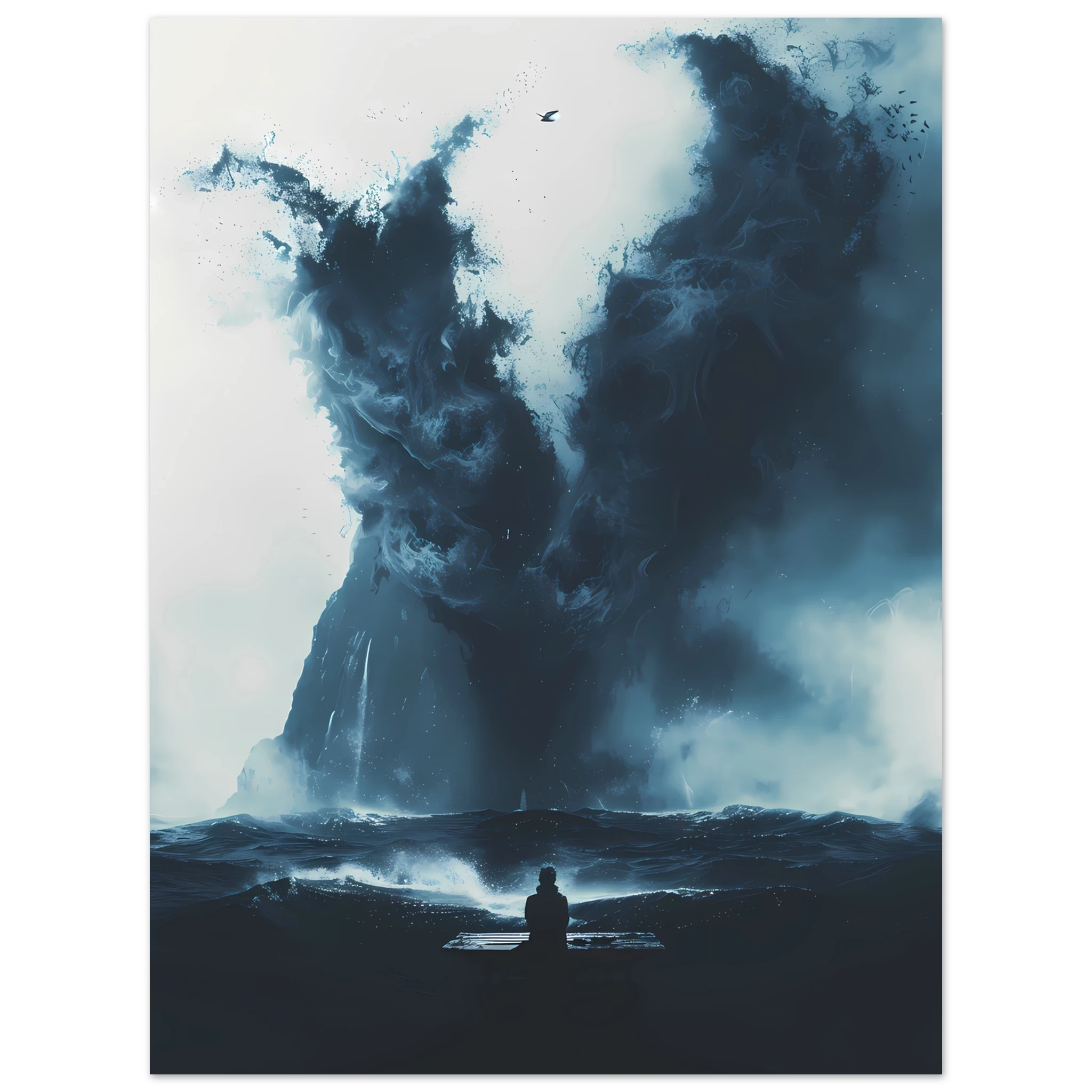 Abstract deep-blue brushstrokes inspired by ocean currents — modern marine wall print.