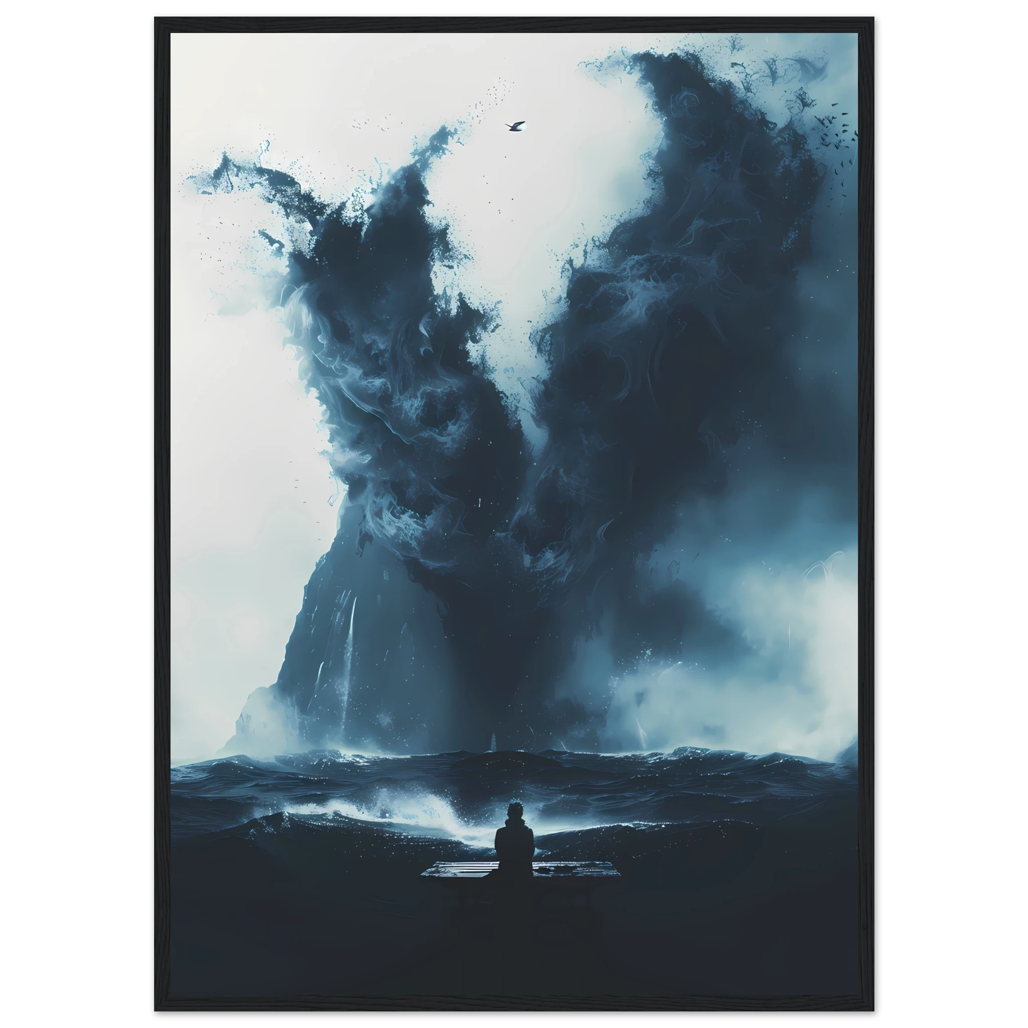 Abstract deep-blue brushstrokes inspired by ocean currents — modern marine wall print.