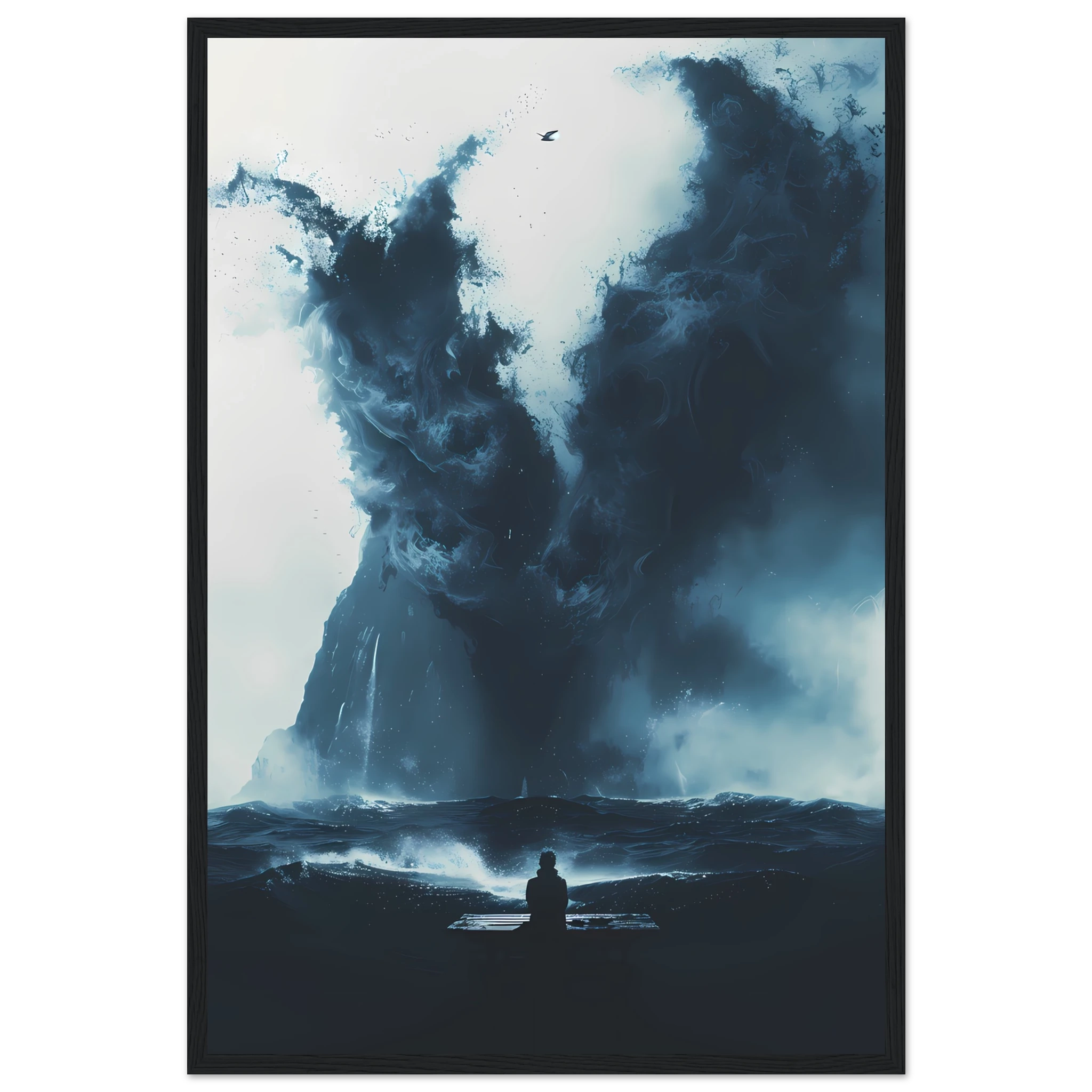 Abstract deep-blue brushstrokes inspired by ocean currents — modern marine wall print.