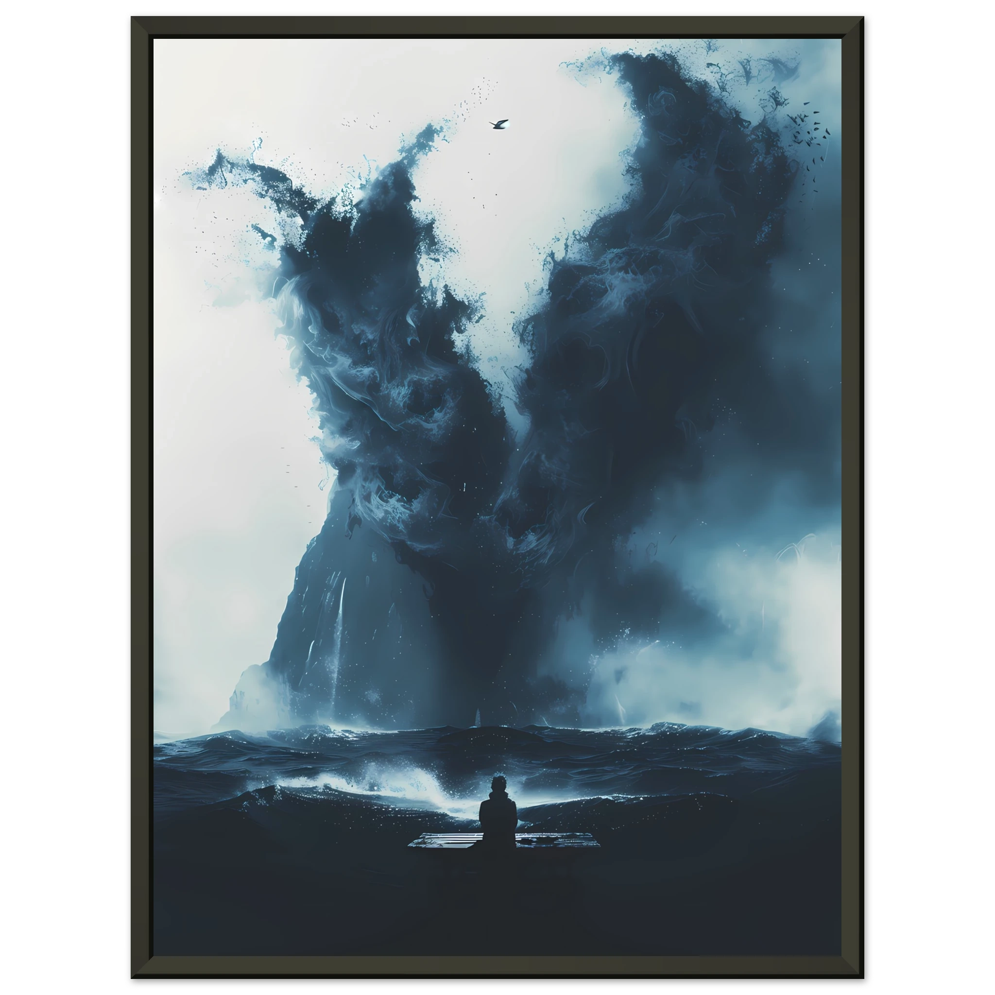 Abstract deep-blue brushstrokes inspired by ocean currents — modern marine wall print.