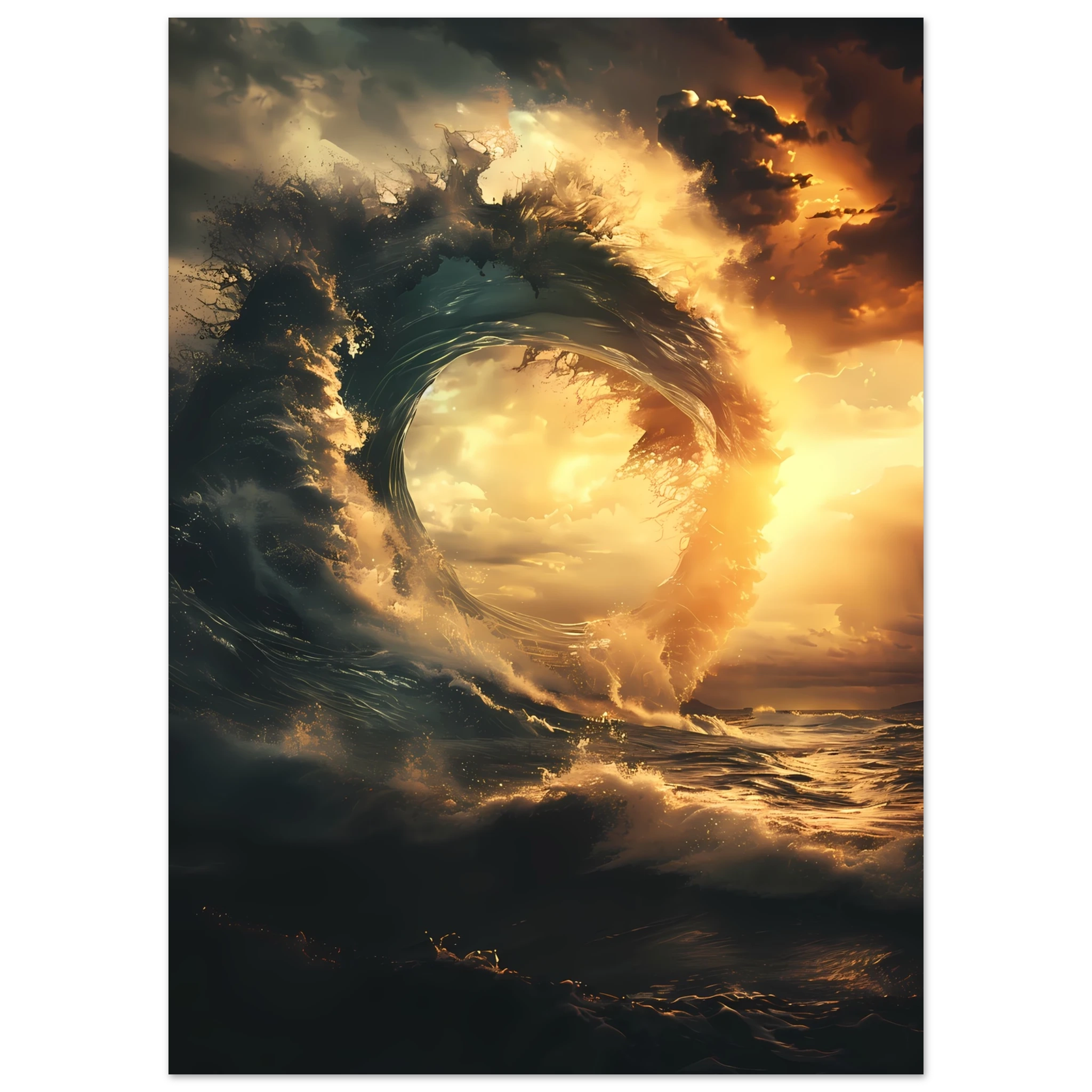 Abstract geometric shapes with wave-inspired texture — modern marine wall art.