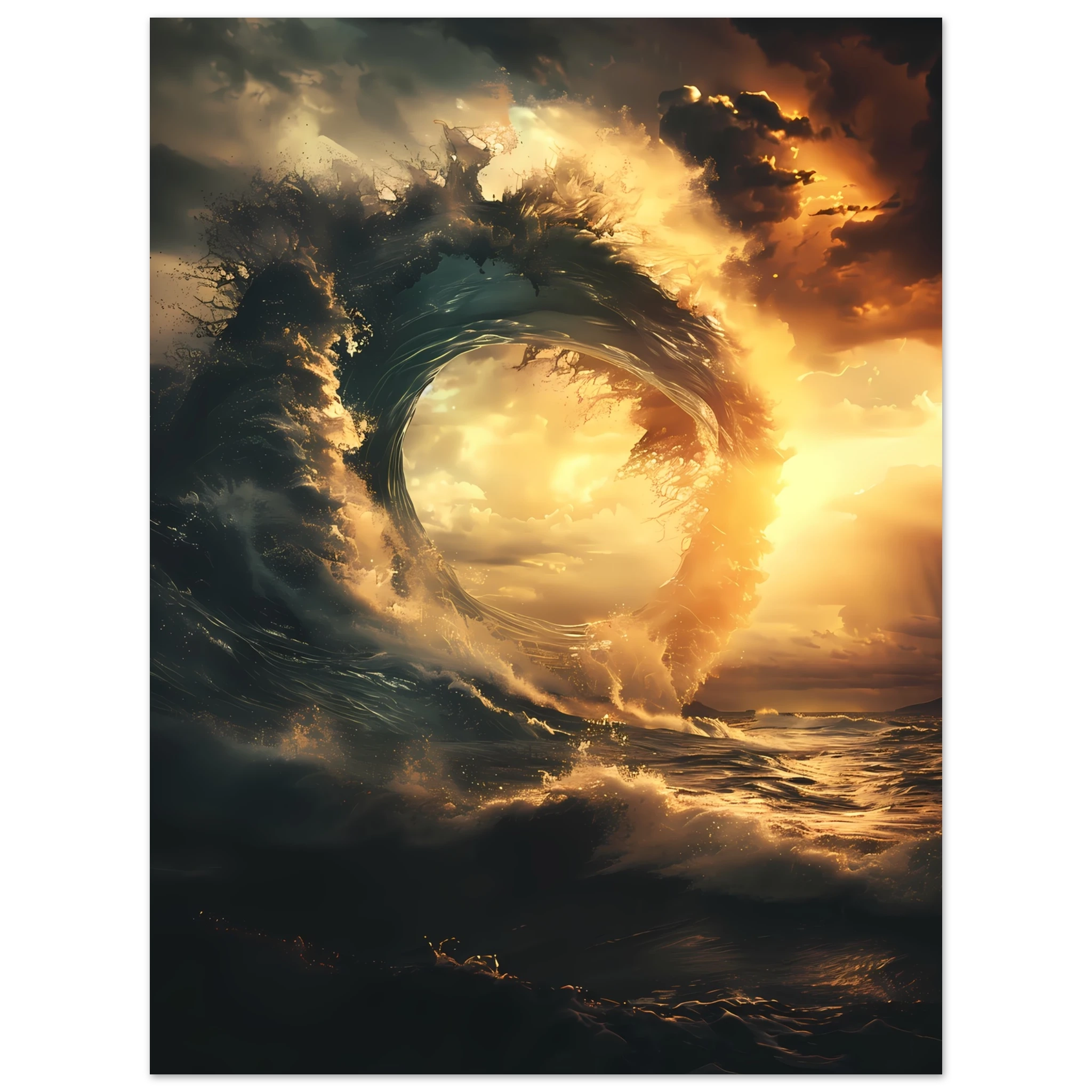 Abstract geometric shapes with wave-inspired texture — modern marine wall art.