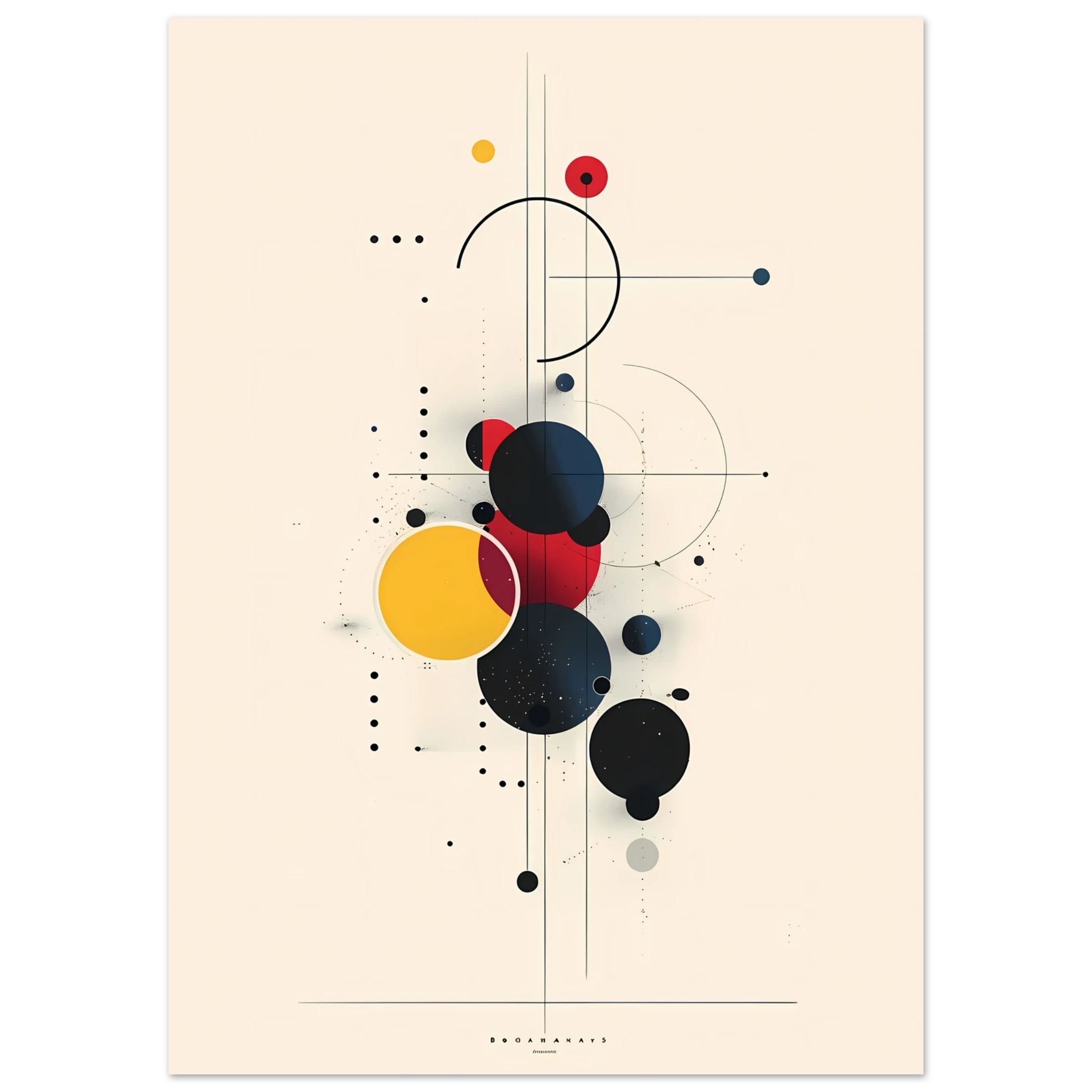 Minimalist red, yellow and blue geometric blocks in a clean modernist layout — Bauhaus wall art.