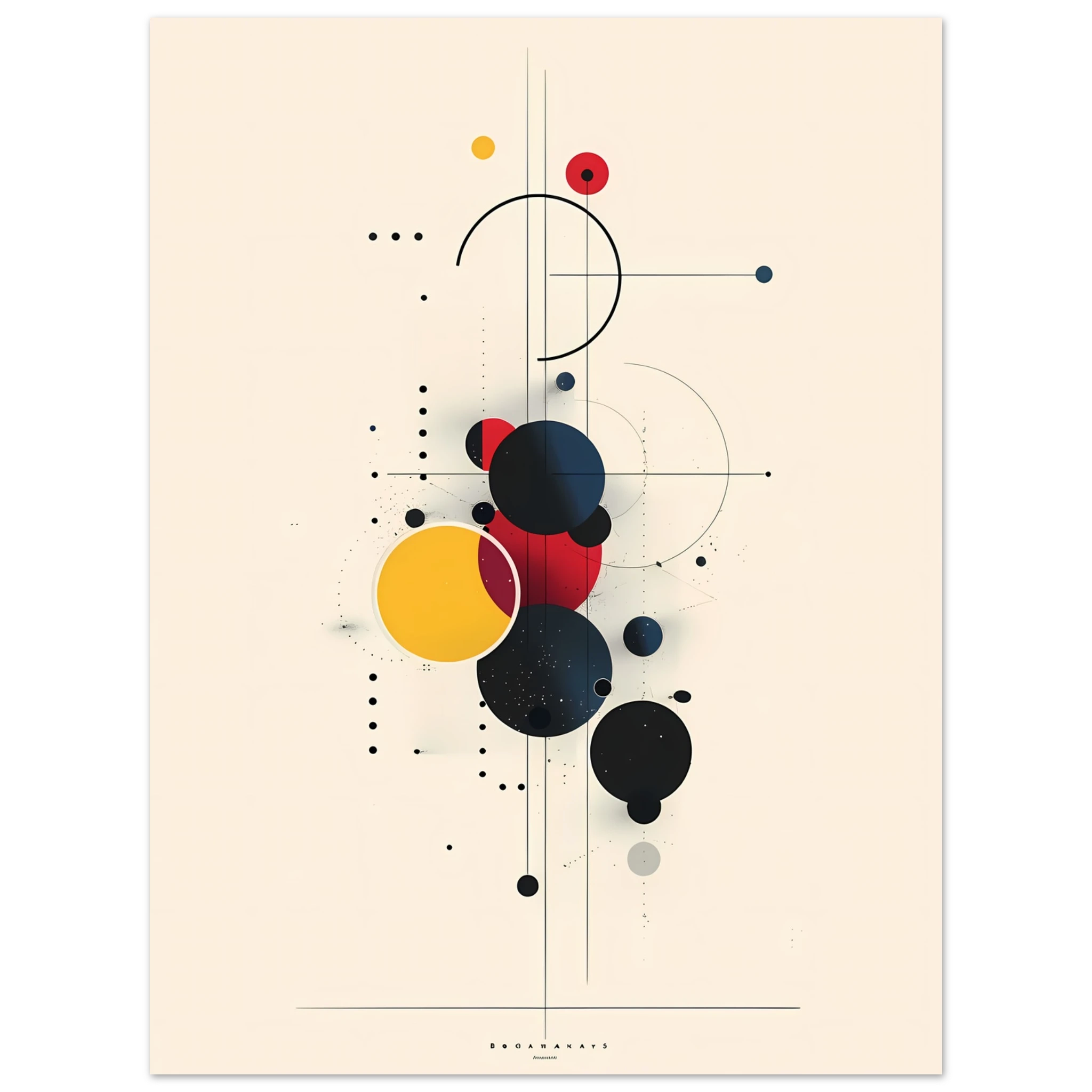 Minimalist red, yellow and blue geometric blocks in a clean modernist layout — Bauhaus wall art.