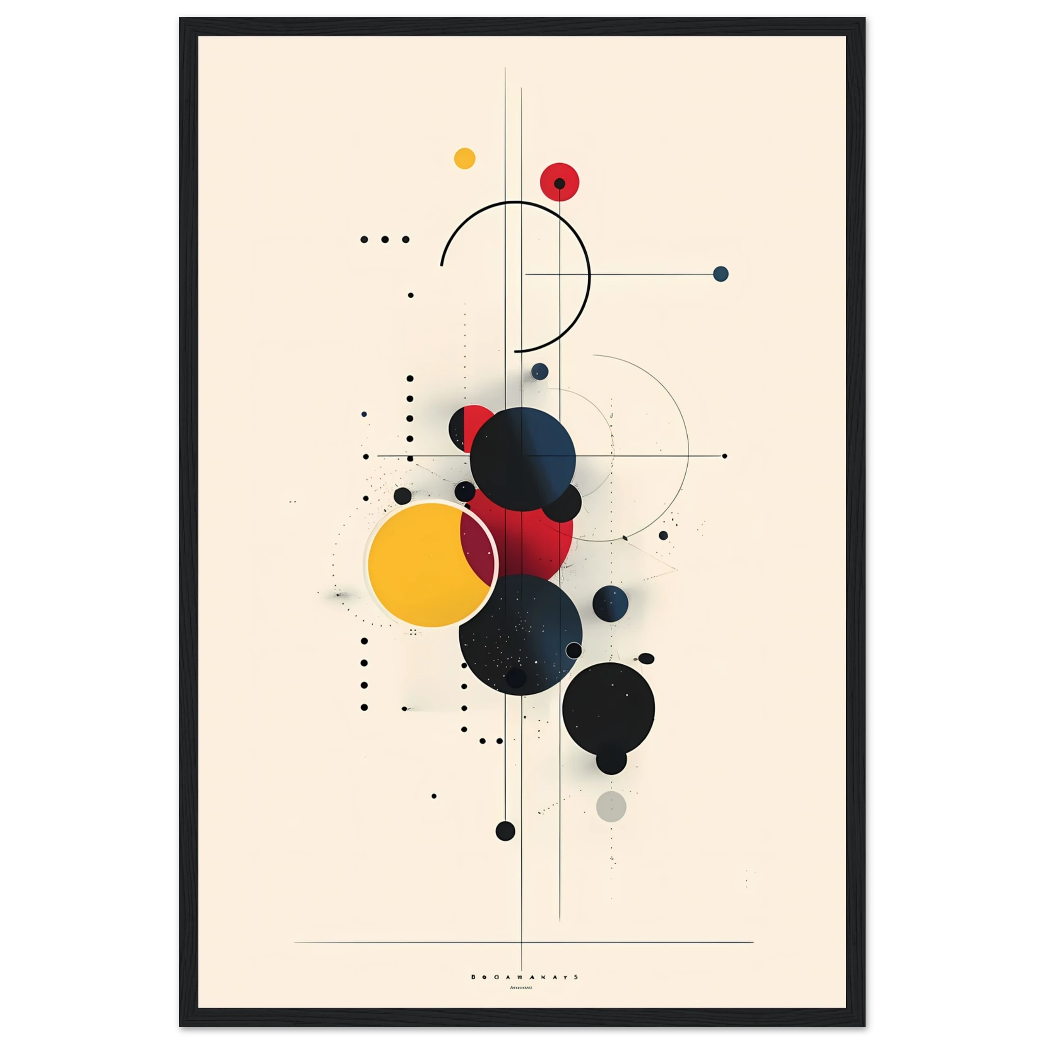 Minimalist red, yellow and blue geometric blocks in a clean modernist layout — Bauhaus wall art.