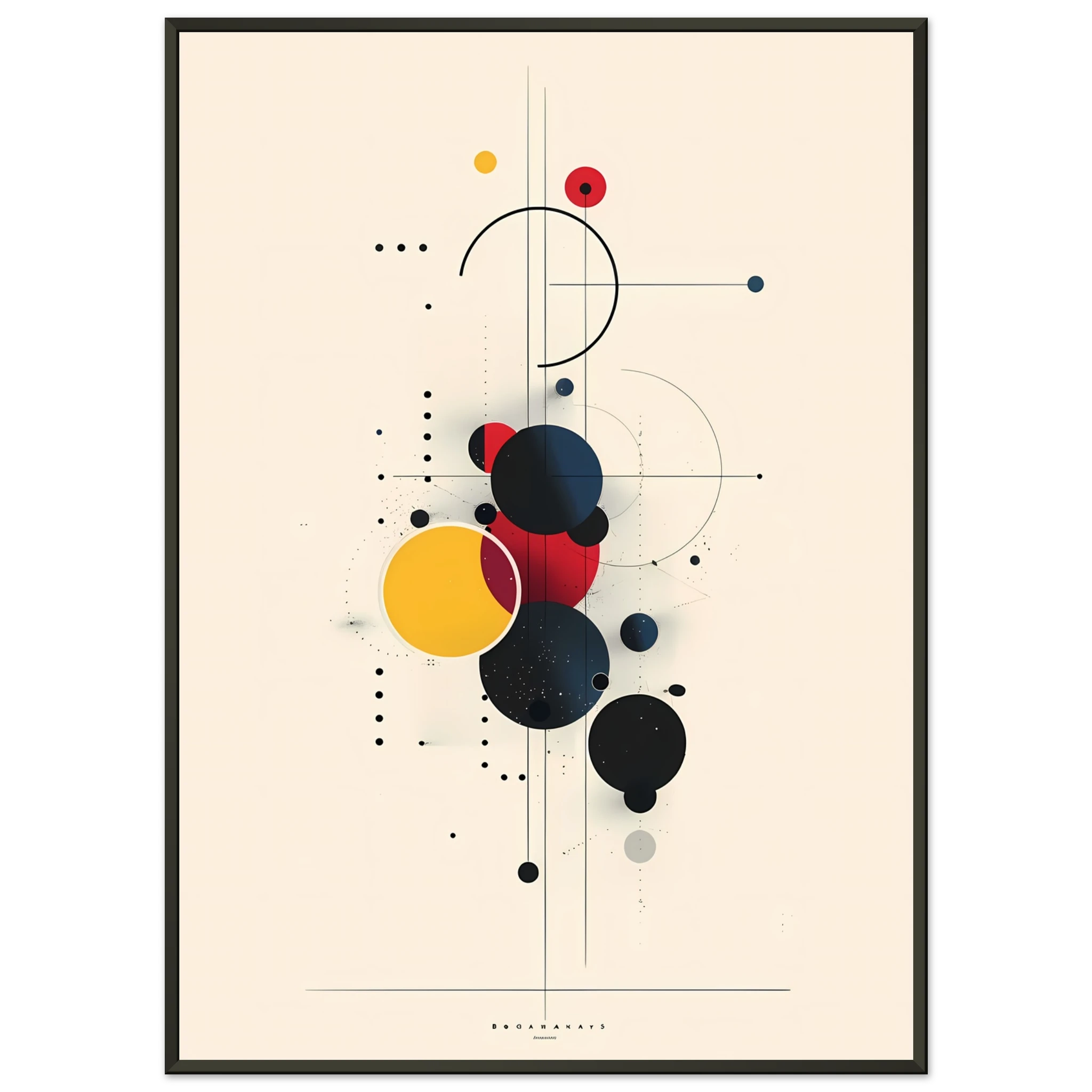 Minimalist red, yellow and blue geometric blocks in a clean modernist layout — Bauhaus wall art.