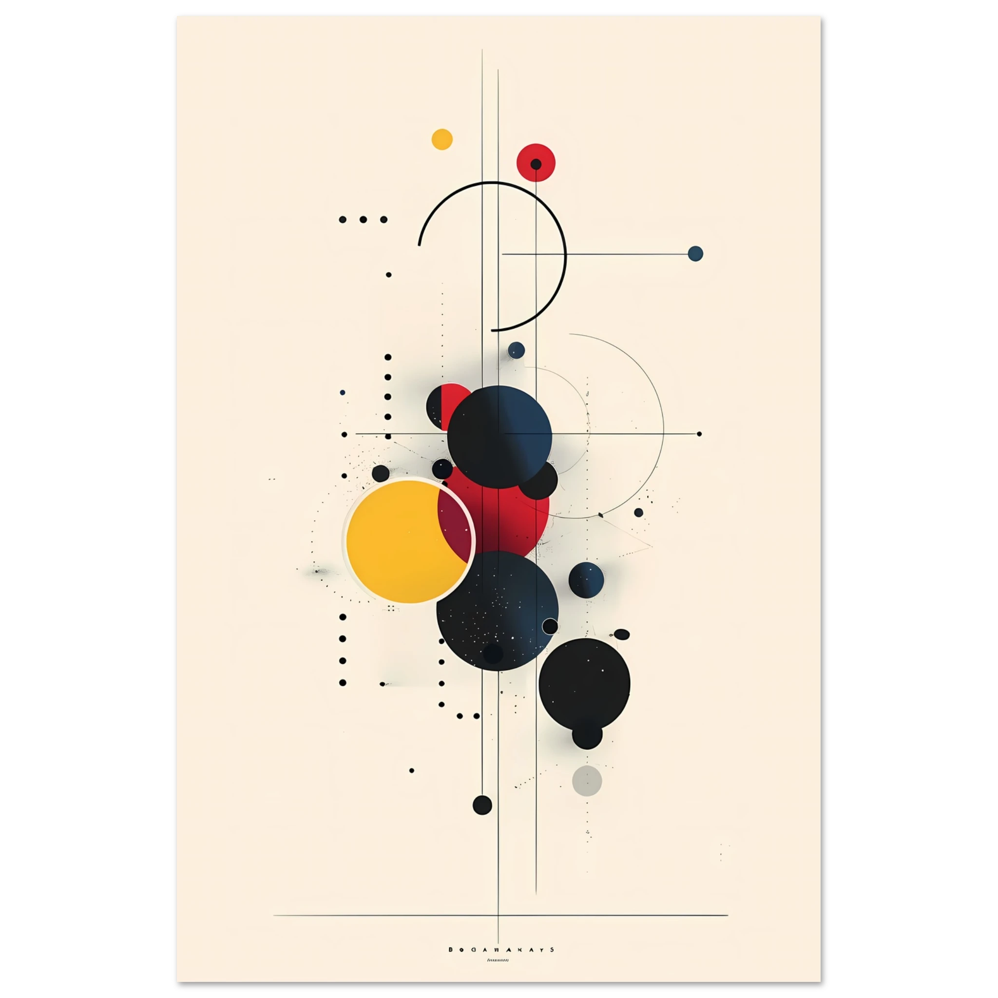 Minimalist red, yellow and blue geometric blocks in a clean modernist layout — Bauhaus wall art.