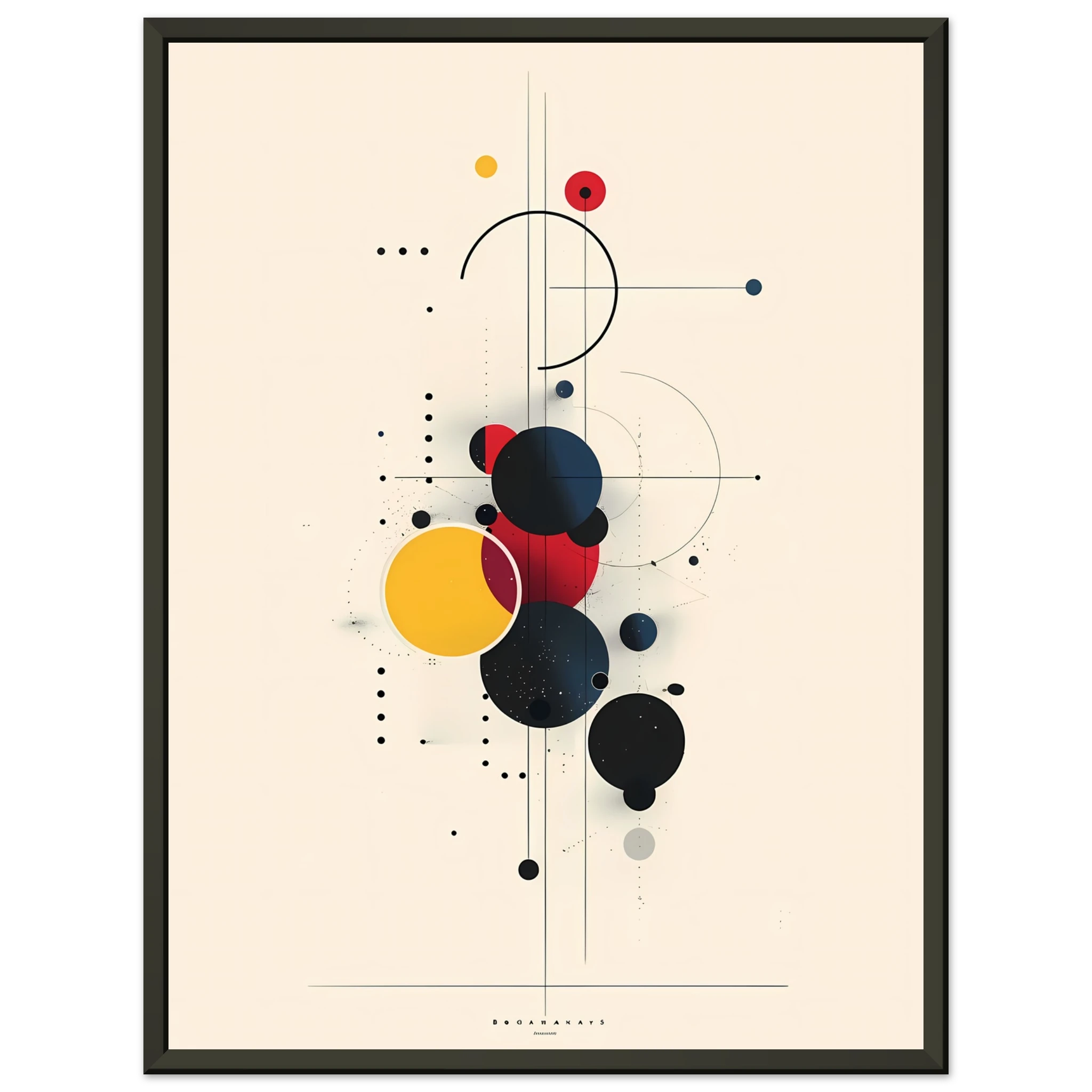 Minimalist red, yellow and blue geometric blocks in a clean modernist layout — Bauhaus wall art.