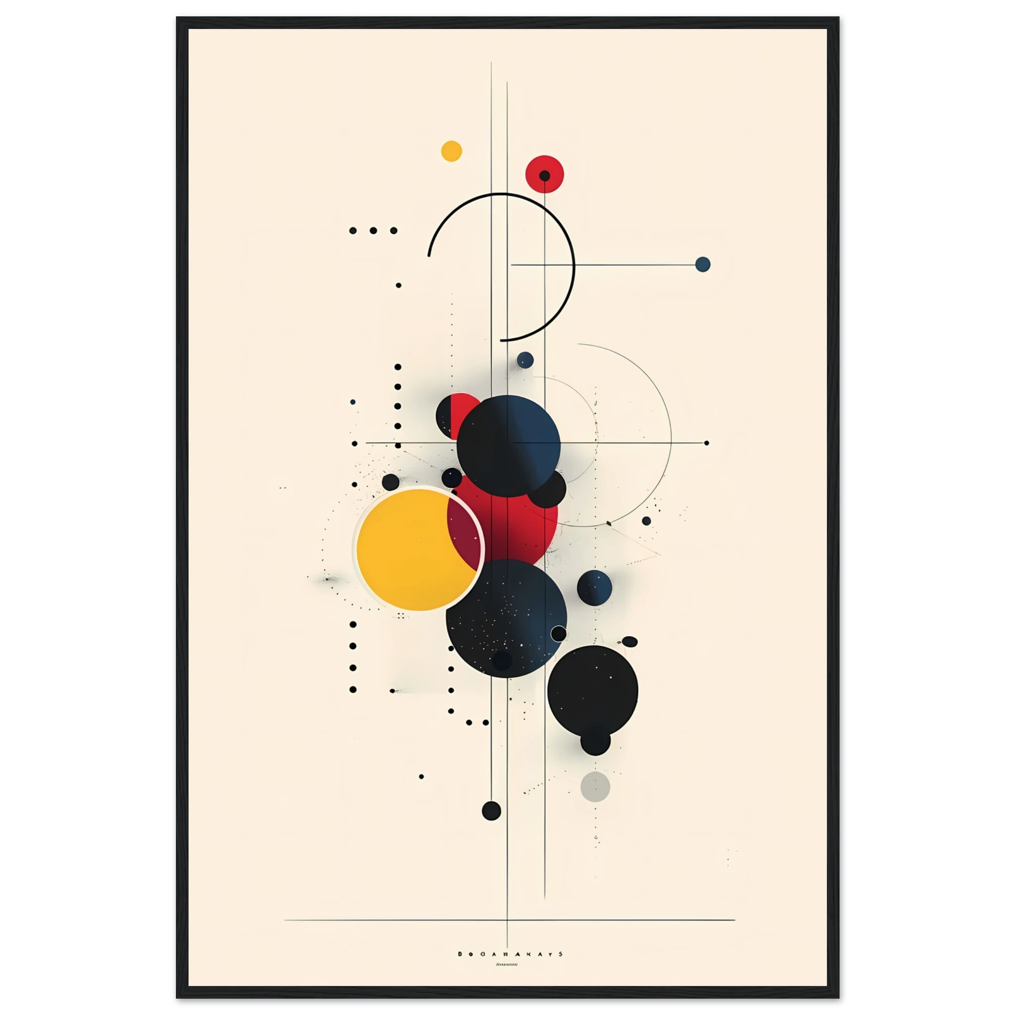 Minimalist red, yellow and blue geometric blocks in a clean modernist layout — Bauhaus wall art.