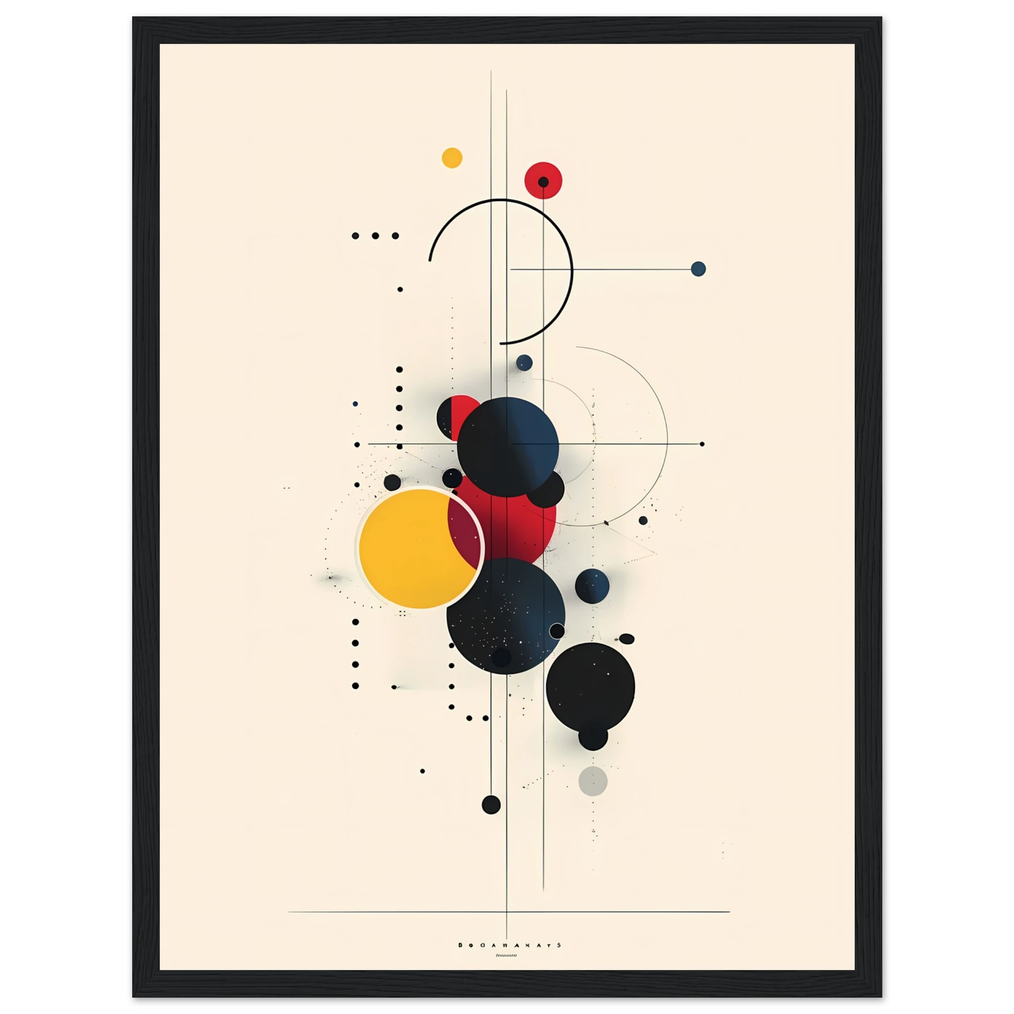 Minimalist red, yellow and blue geometric blocks in a clean modernist layout — Bauhaus wall art.