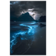 Electric blue glowing ocean waves at night — surreal marine fantasy wall art.
