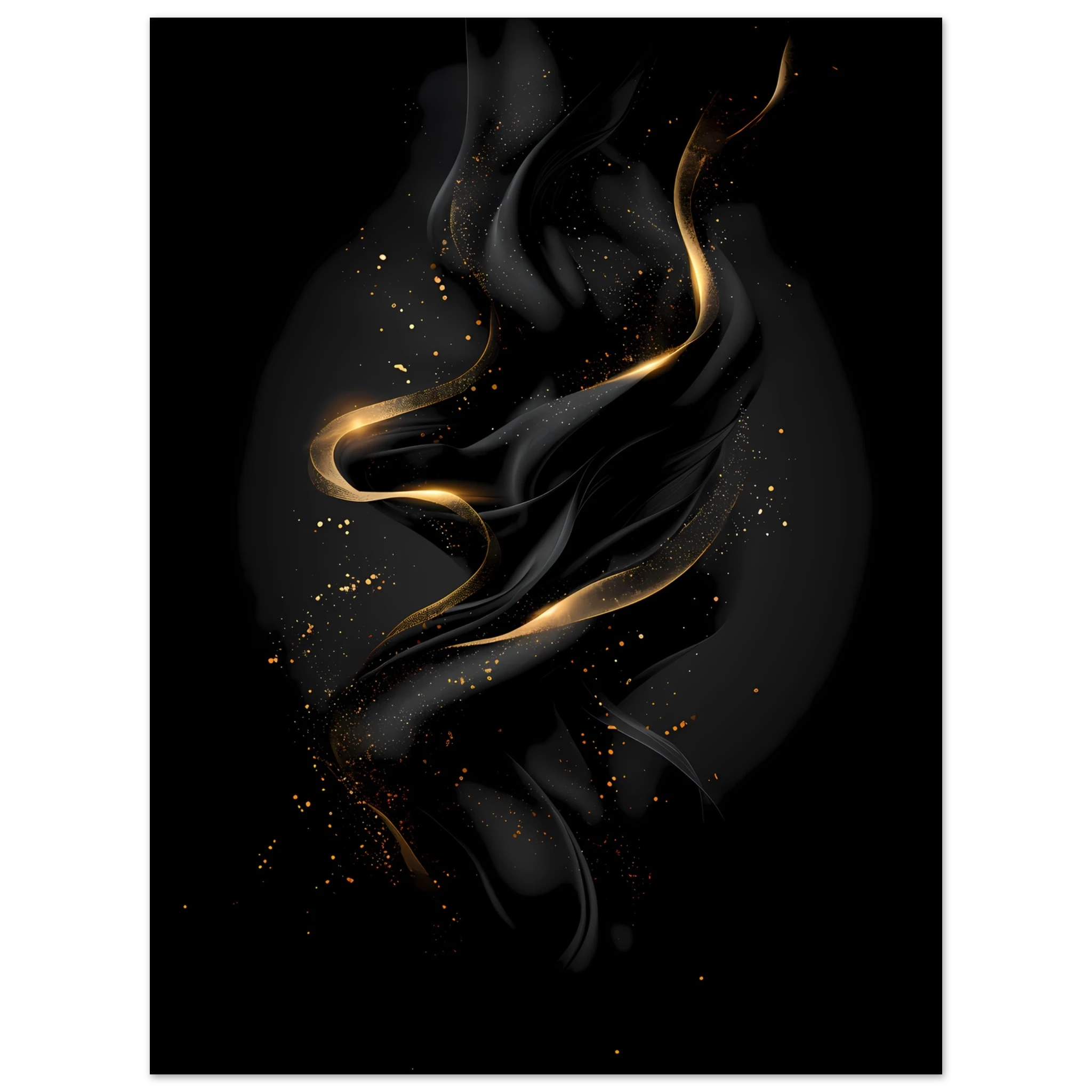 Matte black background with precise metallic gold geometric lines — luxury minimalist wall art.