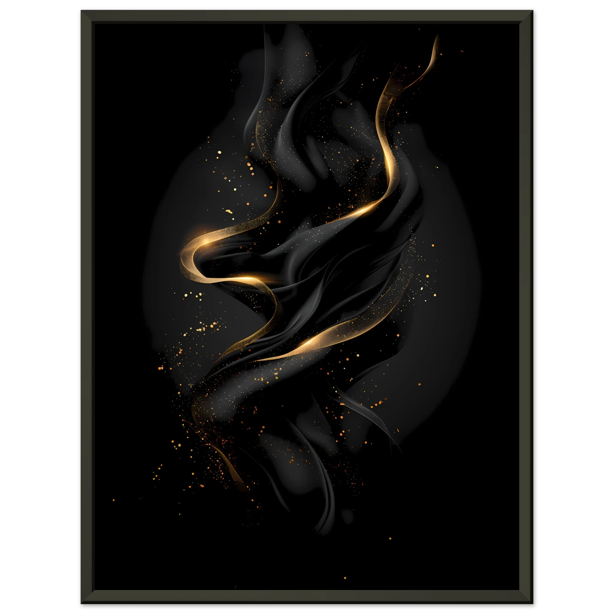 Matte black background with precise metallic gold geometric lines — luxury minimalist wall art.