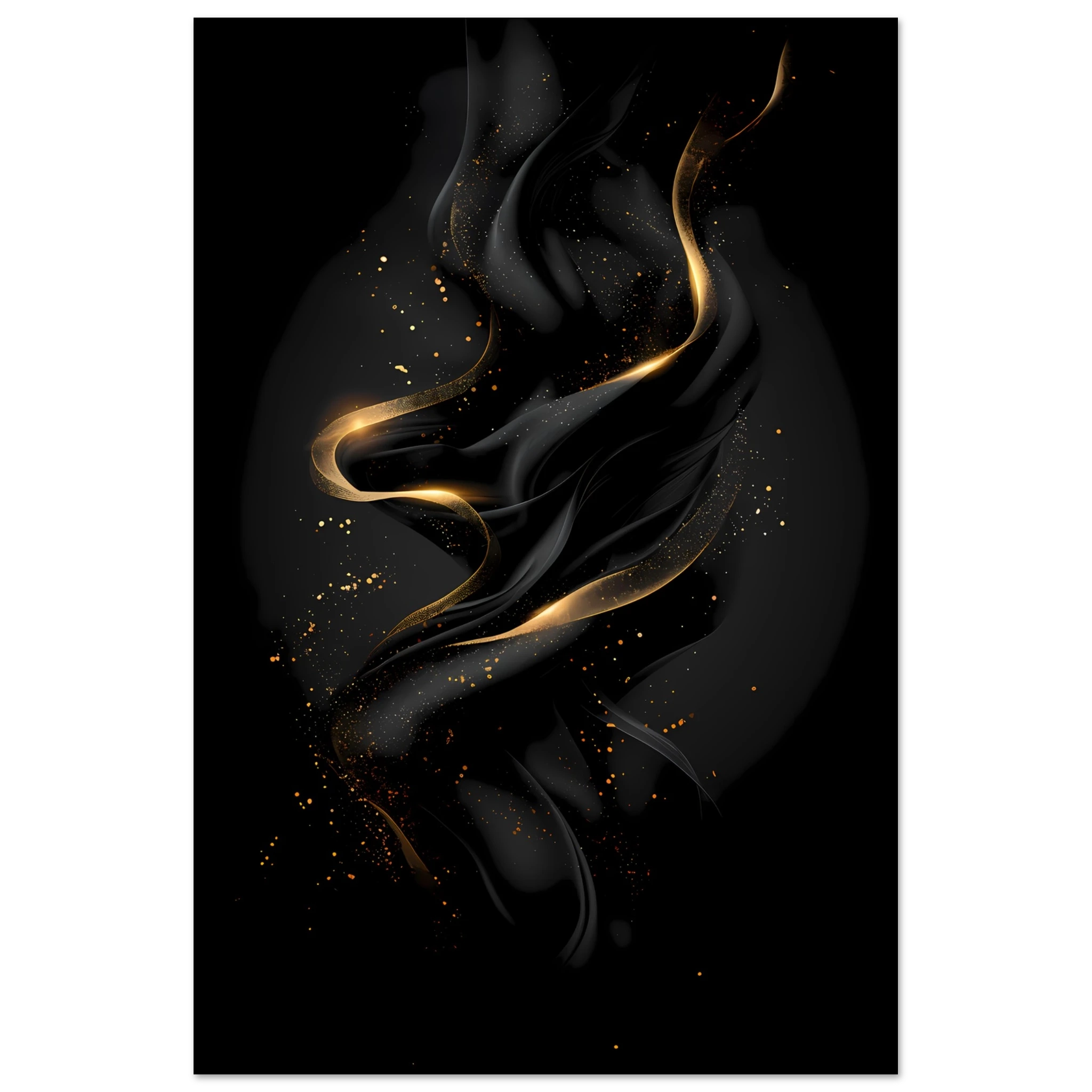 Matte black background with precise metallic gold geometric lines — luxury minimalist wall art.