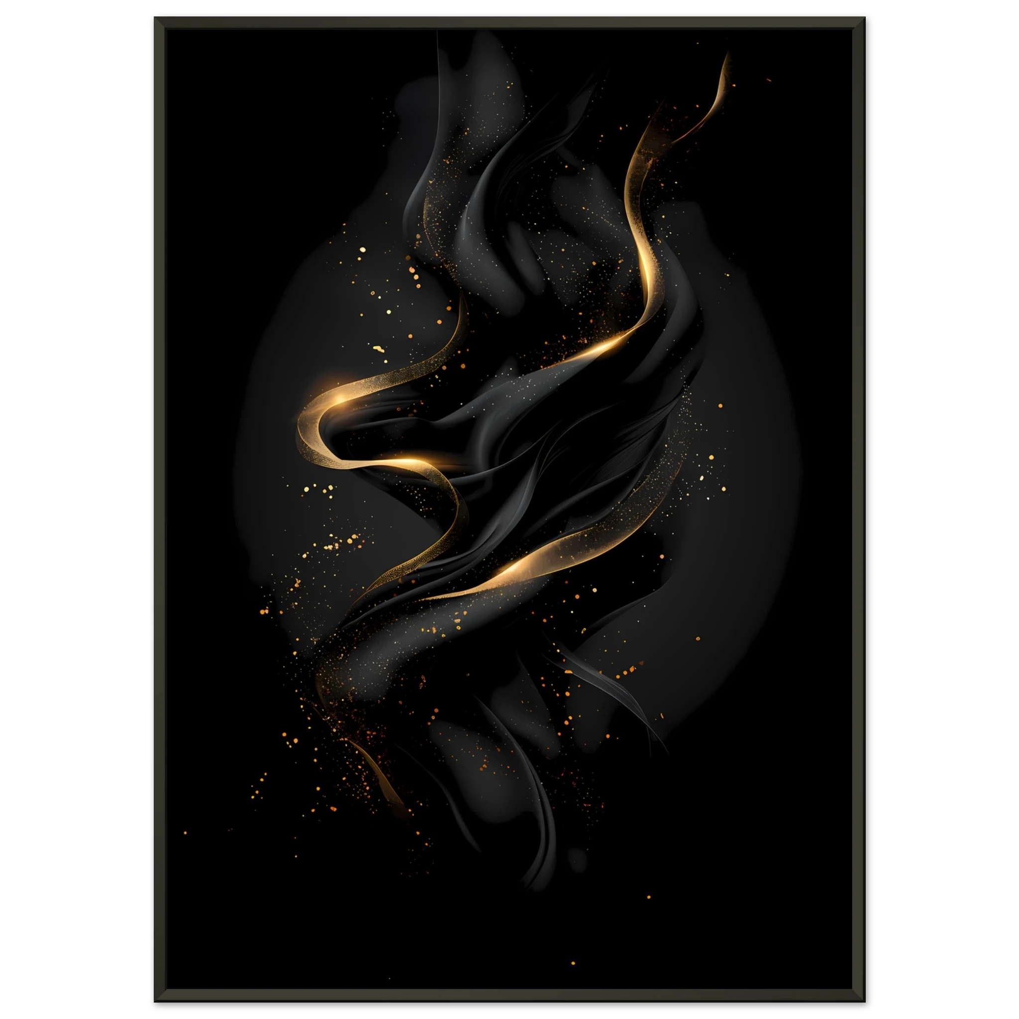 Matte black background with precise metallic gold geometric lines — luxury minimalist wall art.