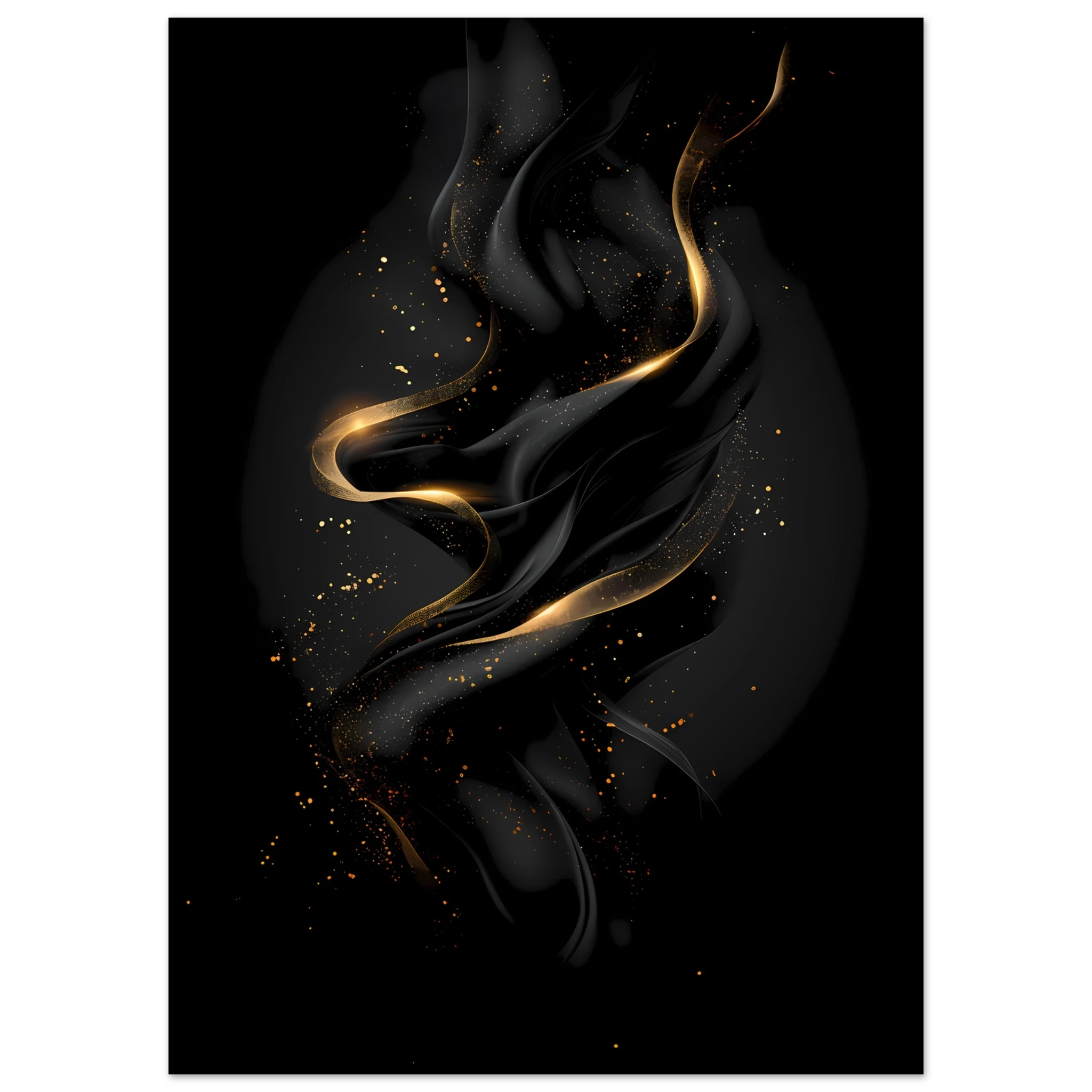 Matte black background with precise metallic gold geometric lines — luxury minimalist wall art.