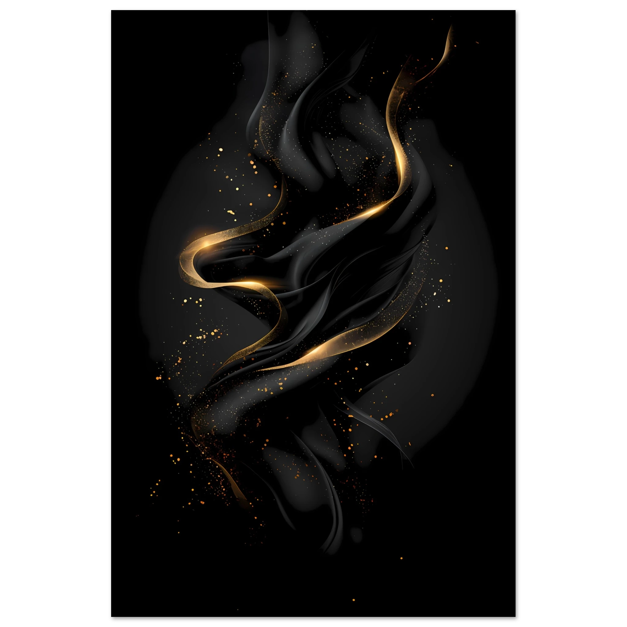 Matte black background with precise metallic gold geometric lines — luxury minimalist wall art.