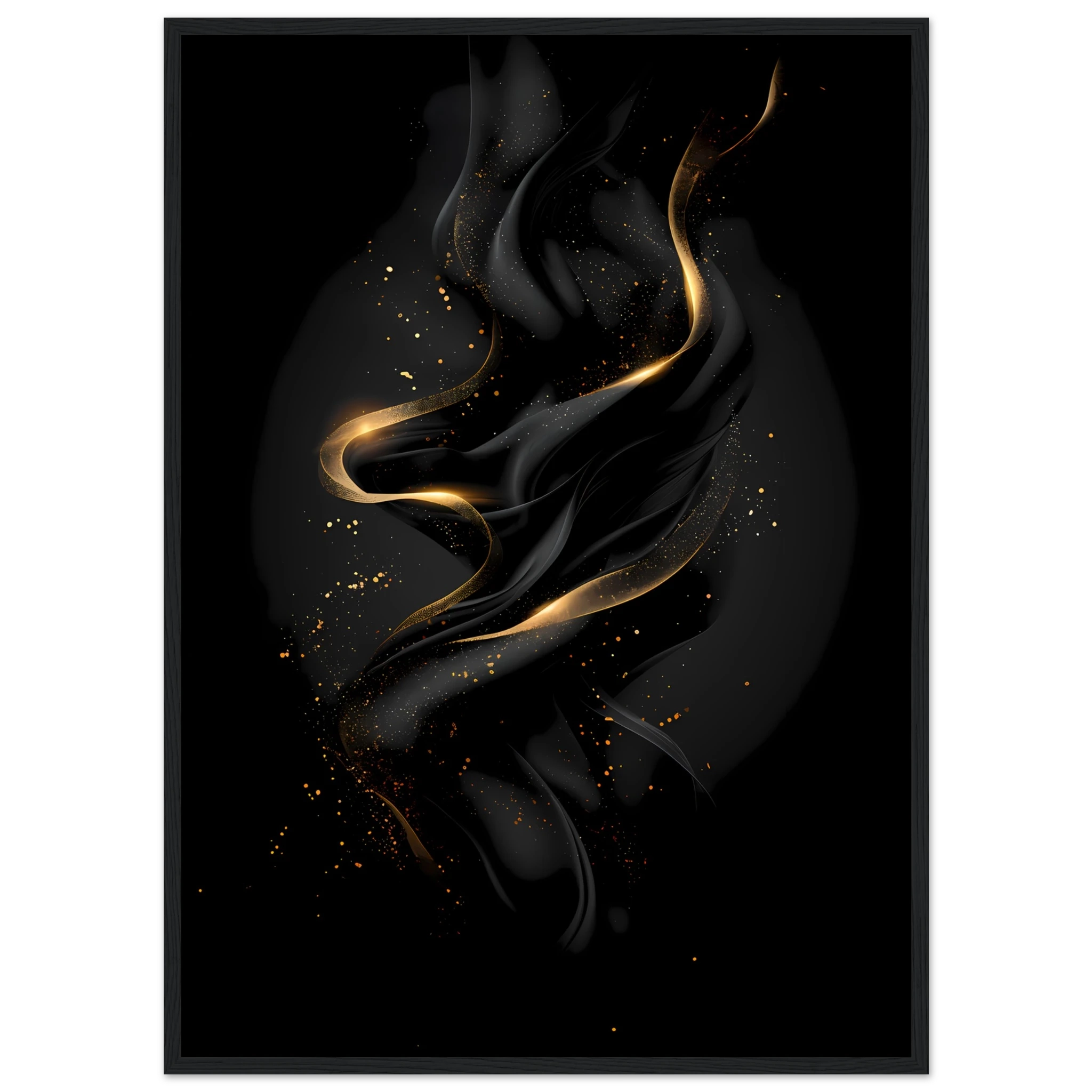 Matte black background with precise metallic gold geometric lines — luxury minimalist wall art.