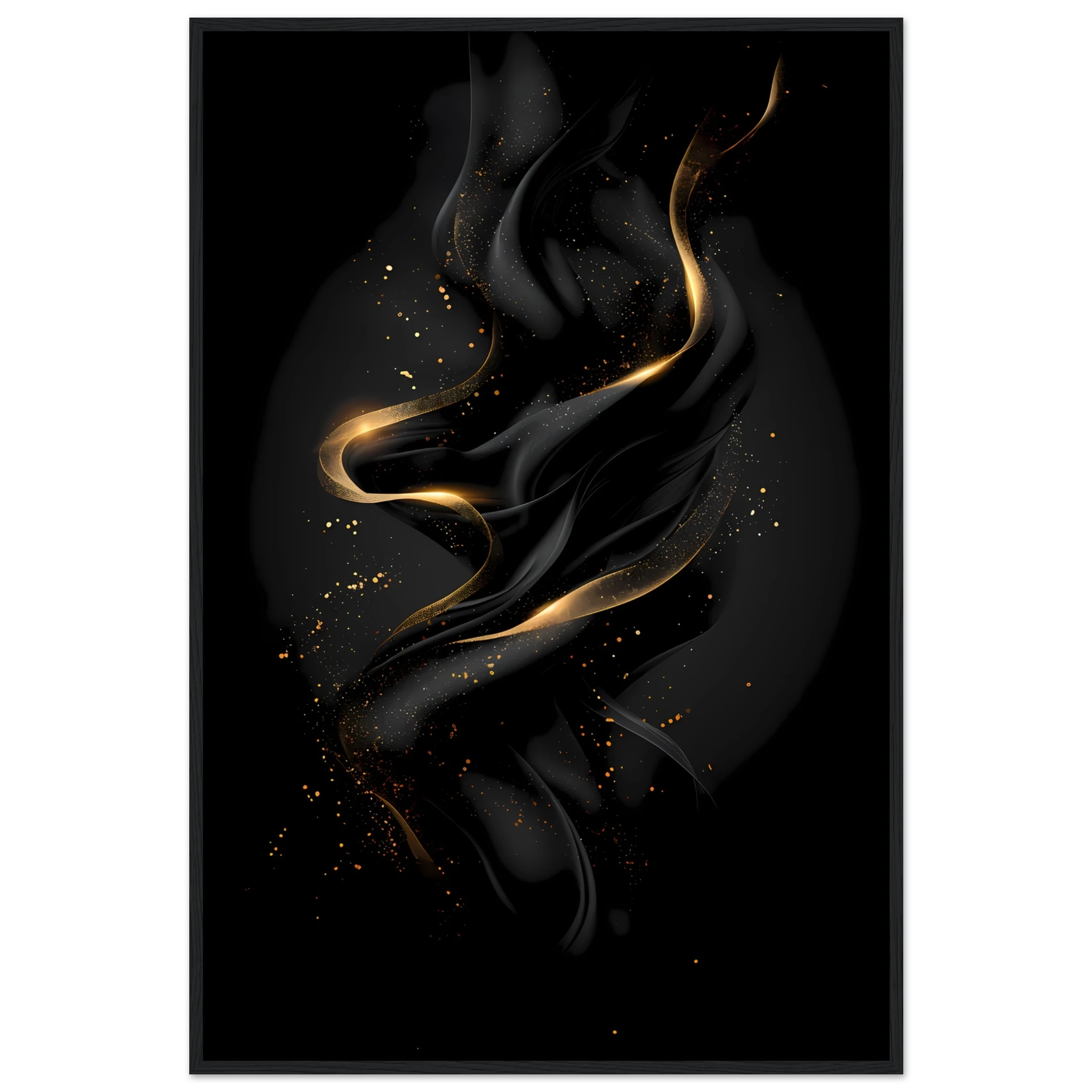 Matte black background with precise metallic gold geometric lines — luxury minimalist wall art.