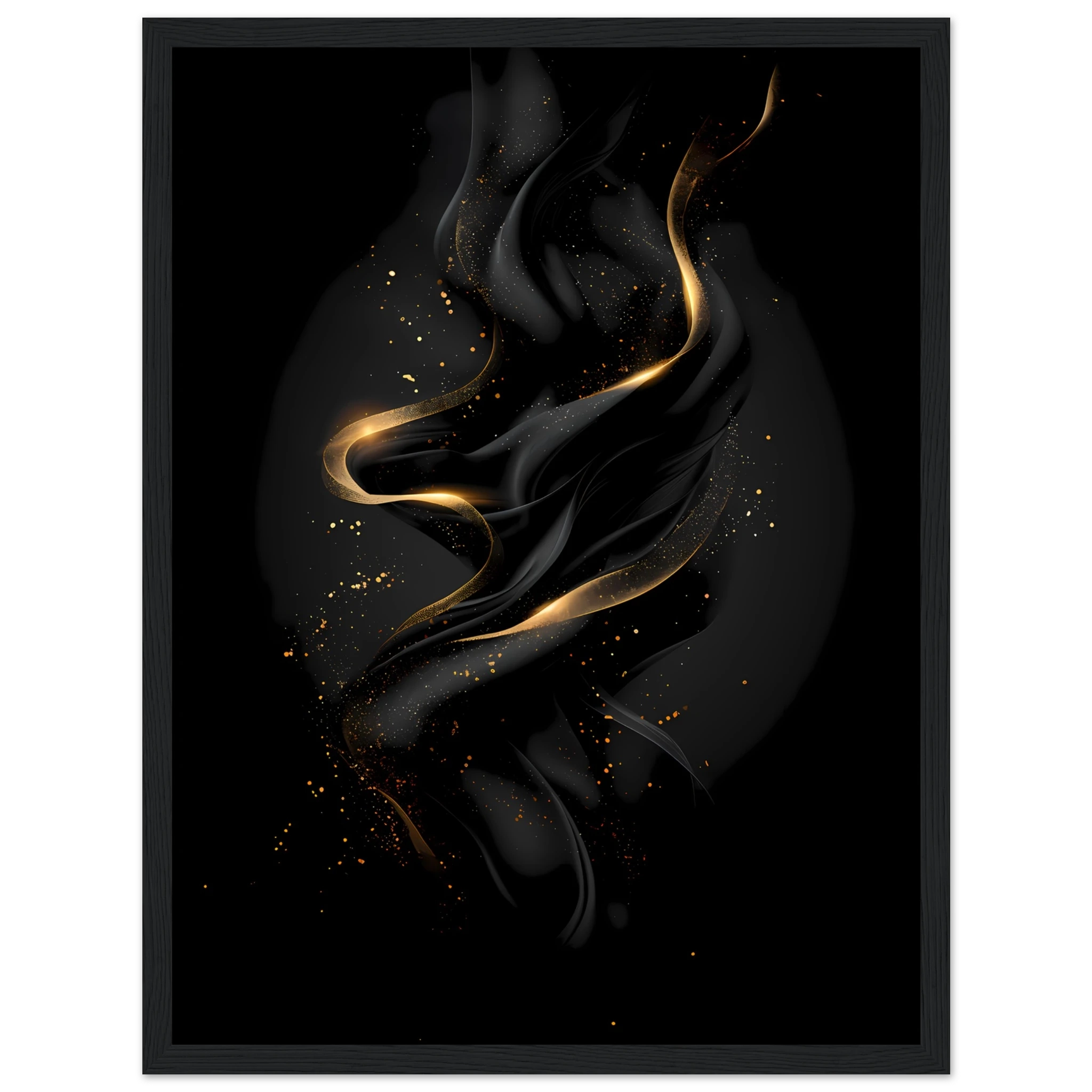 Matte black background with precise metallic gold geometric lines — luxury minimalist wall art.