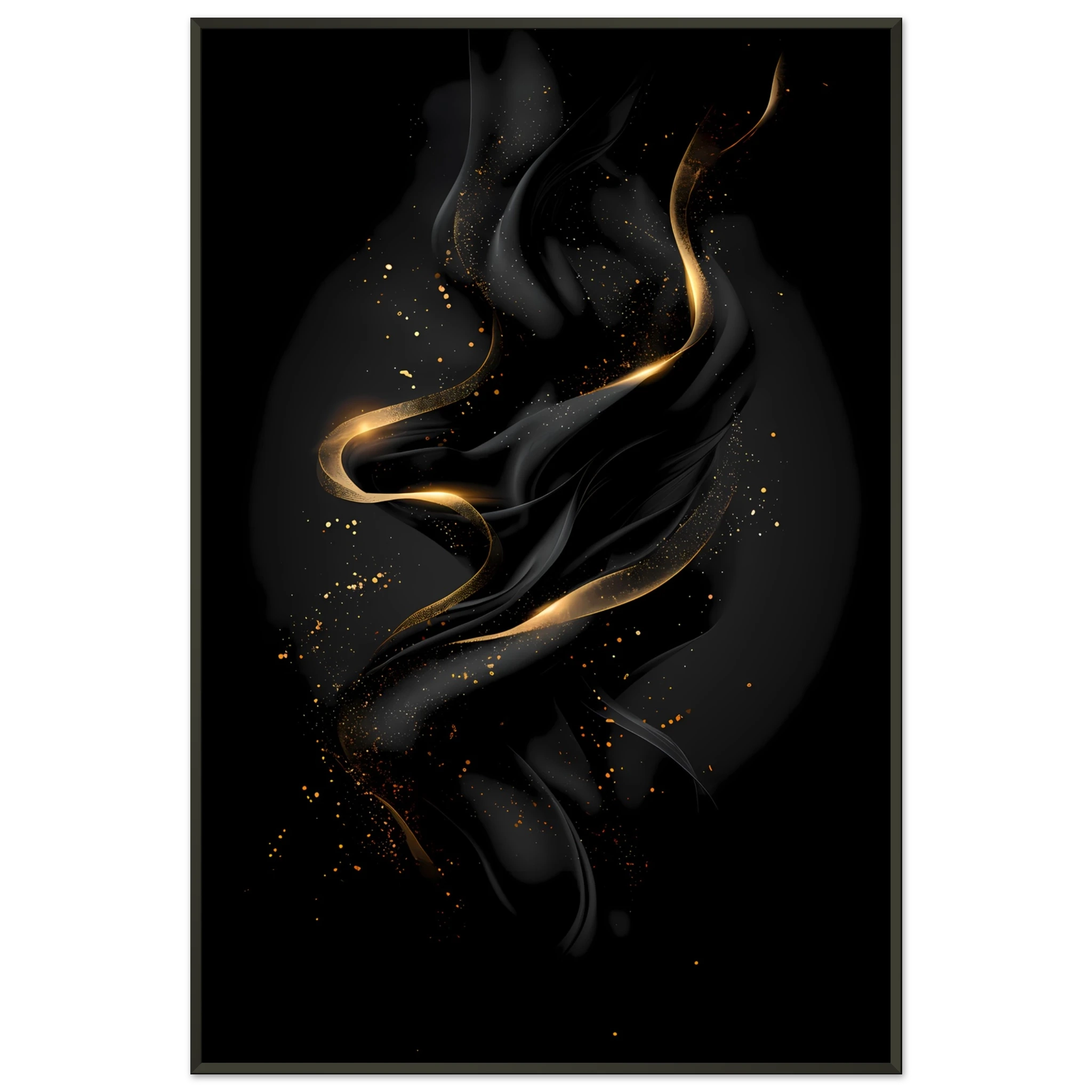 Matte black background with precise metallic gold geometric lines — luxury minimalist wall art.