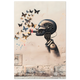 Robot painting shapes that become butterflies — Banksy style creative art.