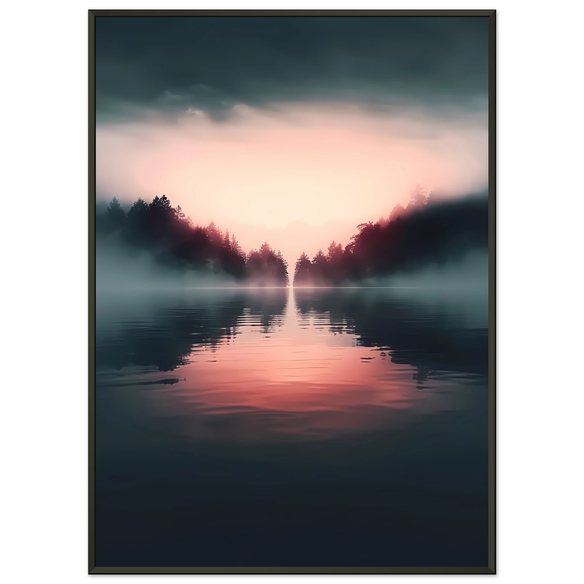 Mirror-like shoreline reflecting pink sunset — minimalist tranquil ocean wall art.