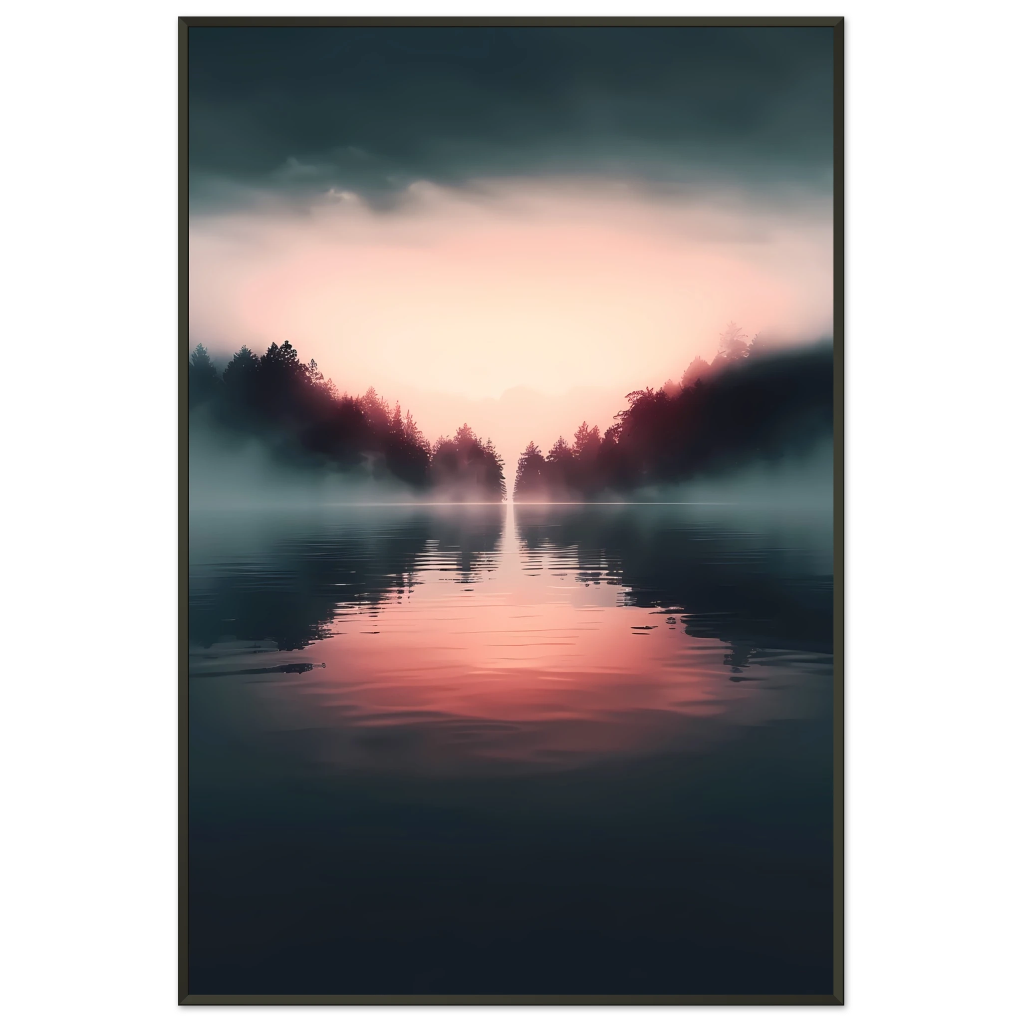 Mirror-like shoreline reflecting pink sunset — minimalist tranquil ocean wall art.