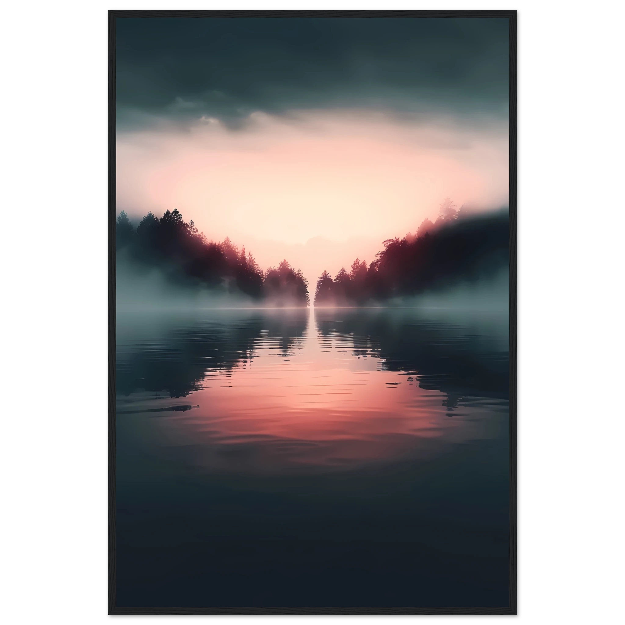 Mirror-like shoreline reflecting pink sunset — minimalist tranquil ocean wall art.