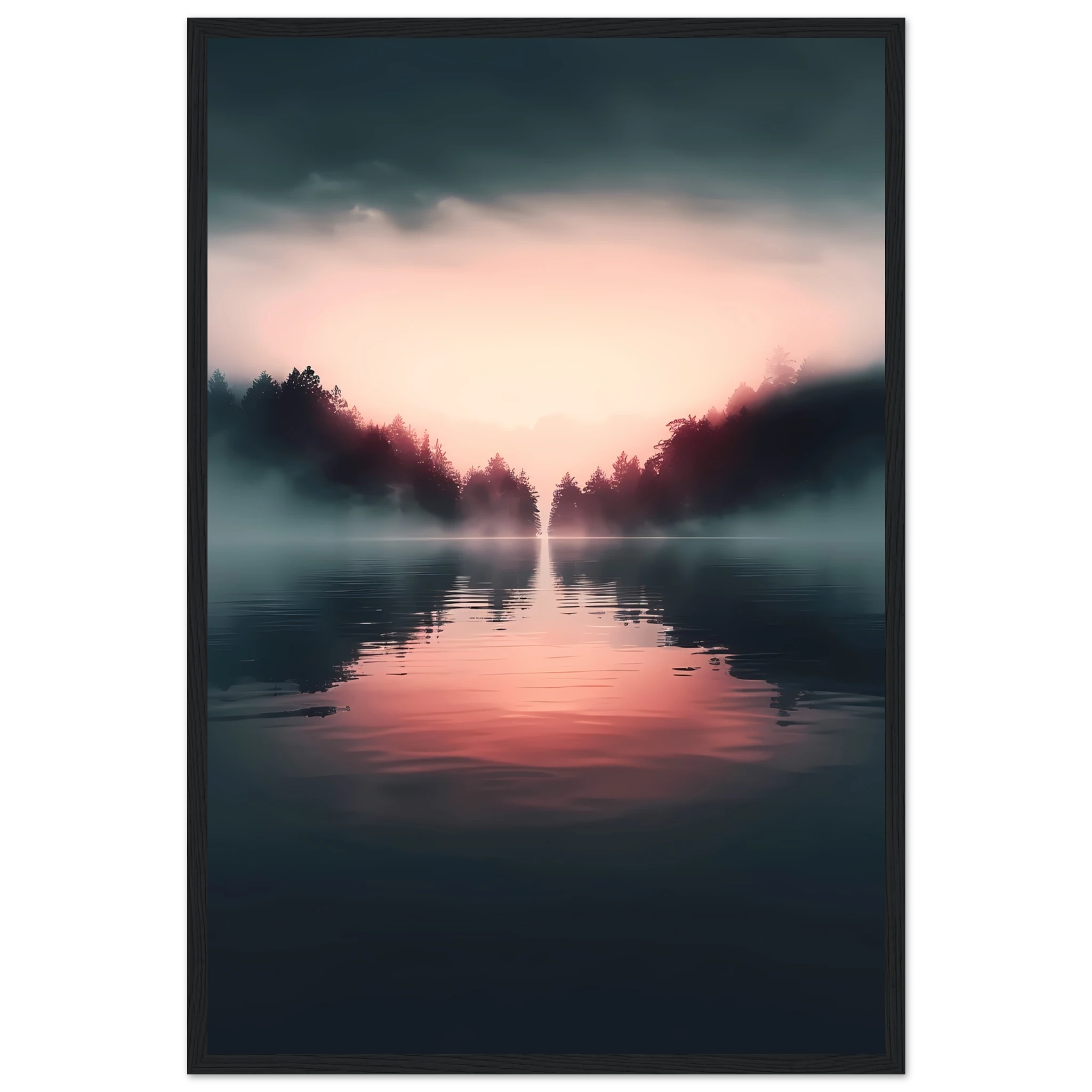 Mirror-like shoreline reflecting pink sunset — minimalist tranquil ocean wall art.
