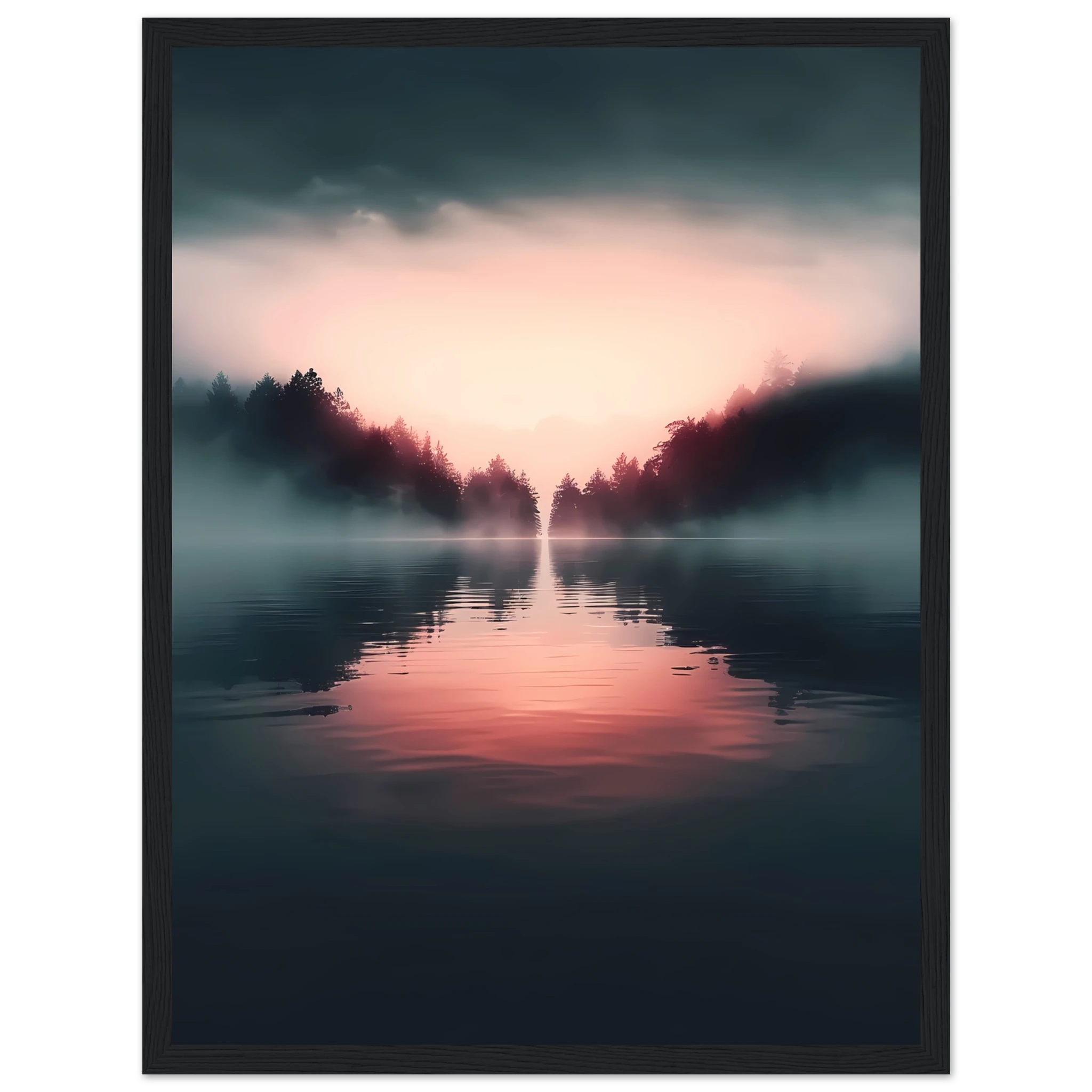 Mirror-like shoreline reflecting pink sunset — minimalist tranquil ocean wall art.