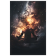 Silhouette meditating within radiant galaxy clouds — cosmic mindfulness wall print.