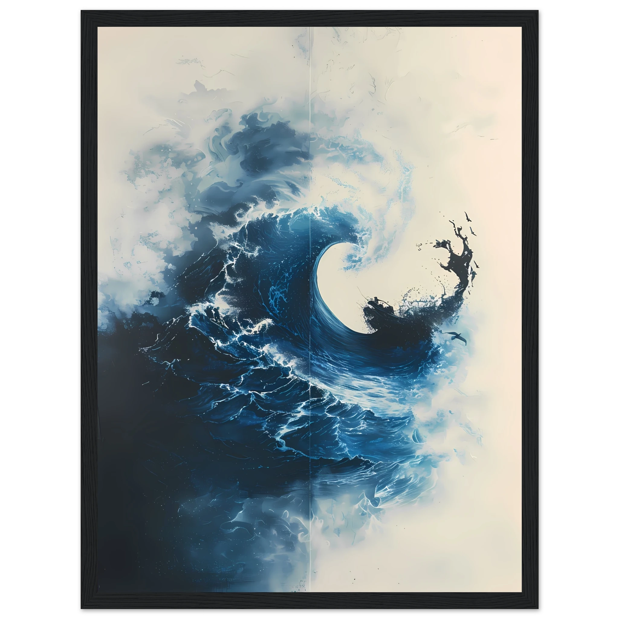 Ocean wave frozen mid-crash, glowing in golden light — dynamic modern marine wall art.