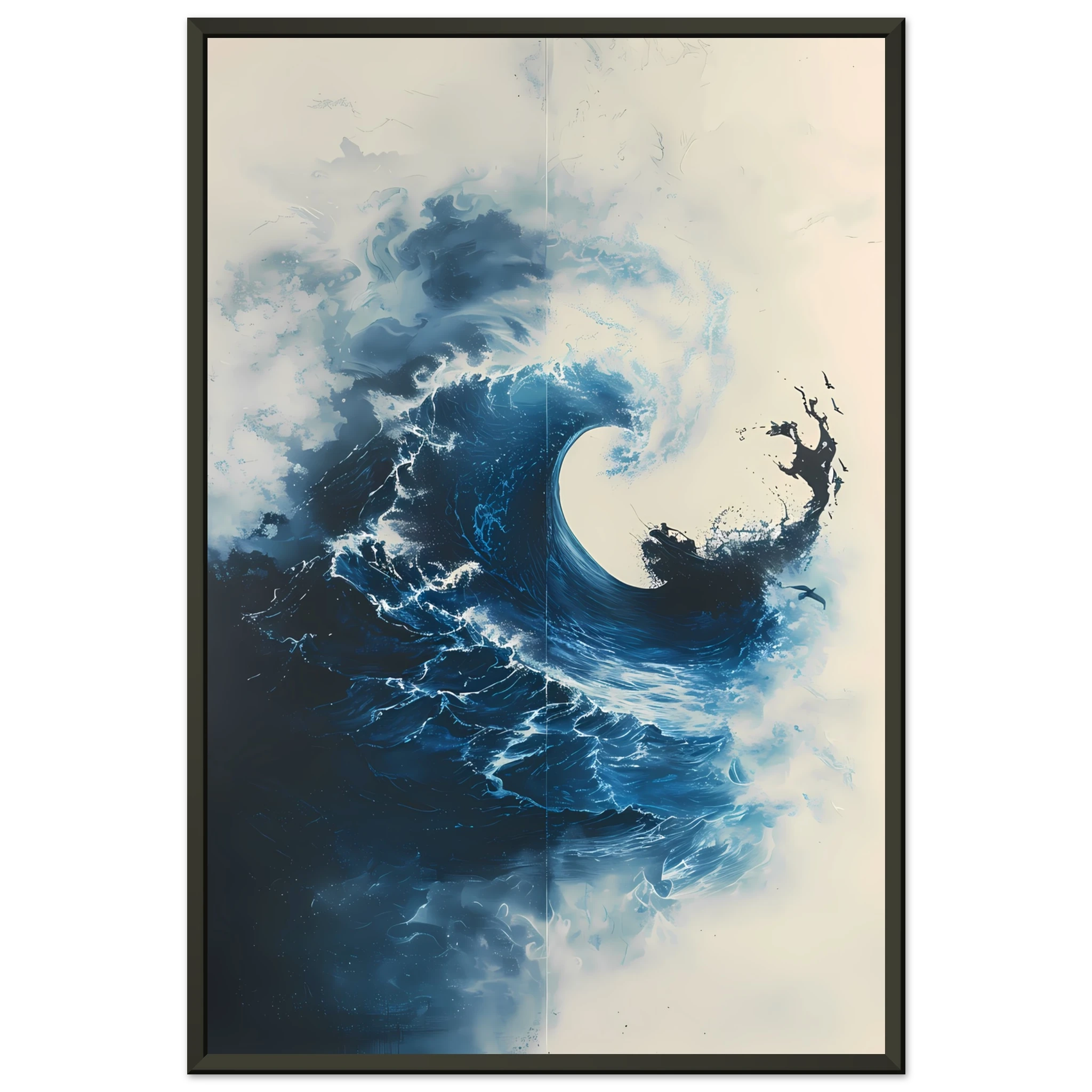 Ocean wave frozen mid-crash, glowing in golden light — dynamic modern marine wall art.
