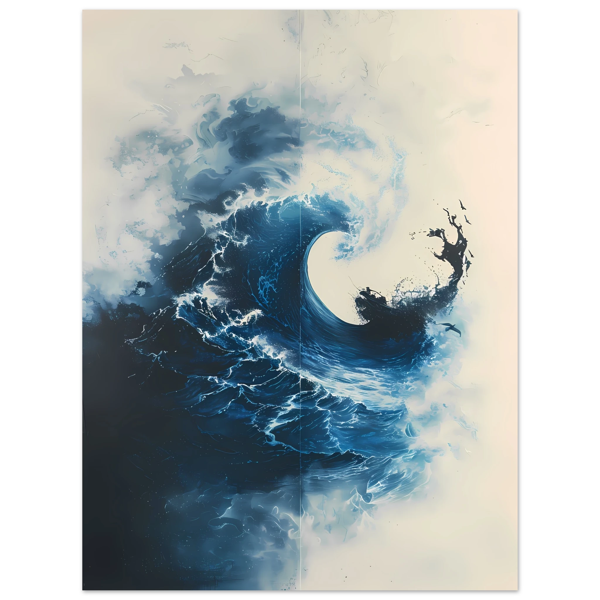 Ocean wave frozen mid-crash, glowing in golden light — dynamic modern marine wall art.