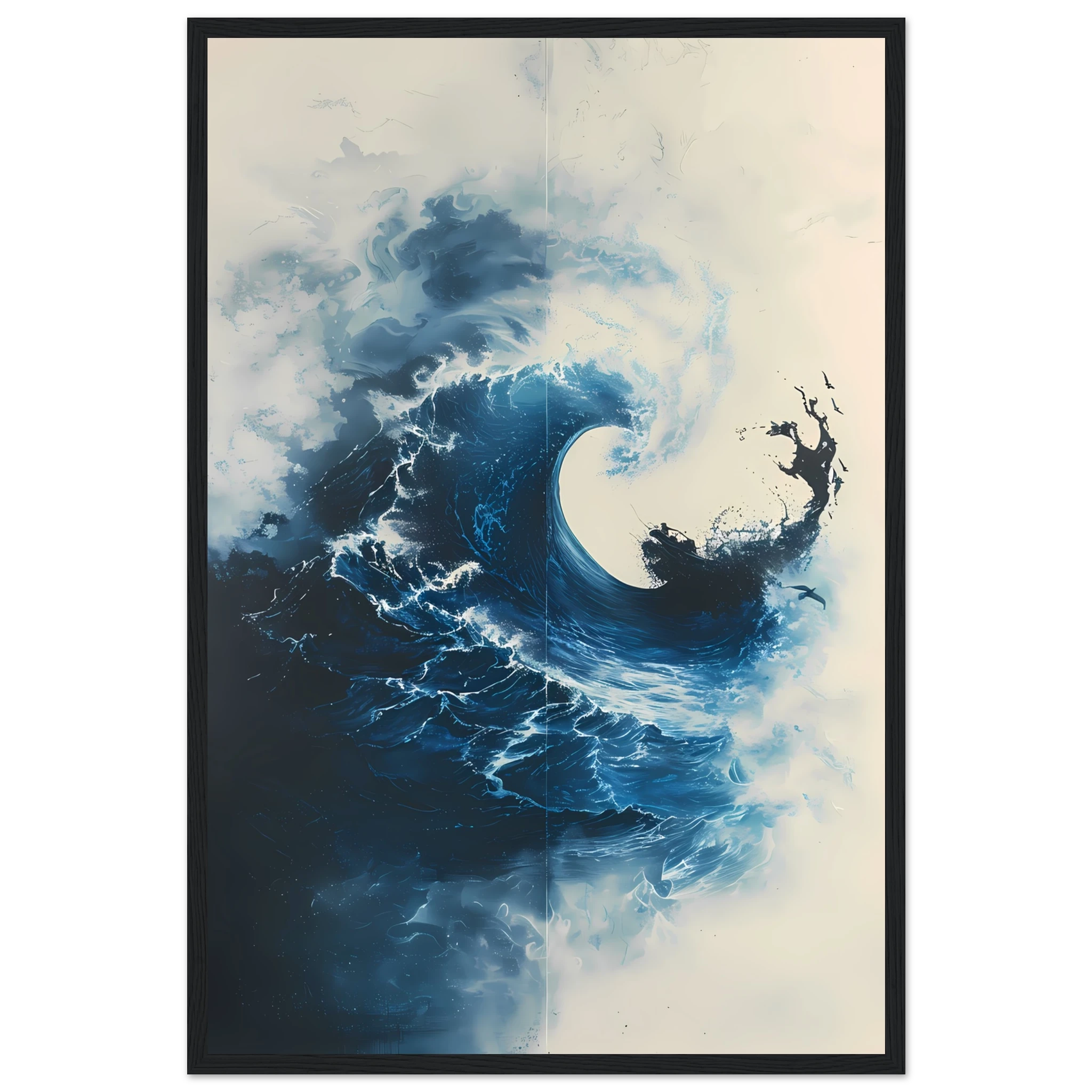 Ocean wave frozen mid-crash, glowing in golden light — dynamic modern marine wall art.