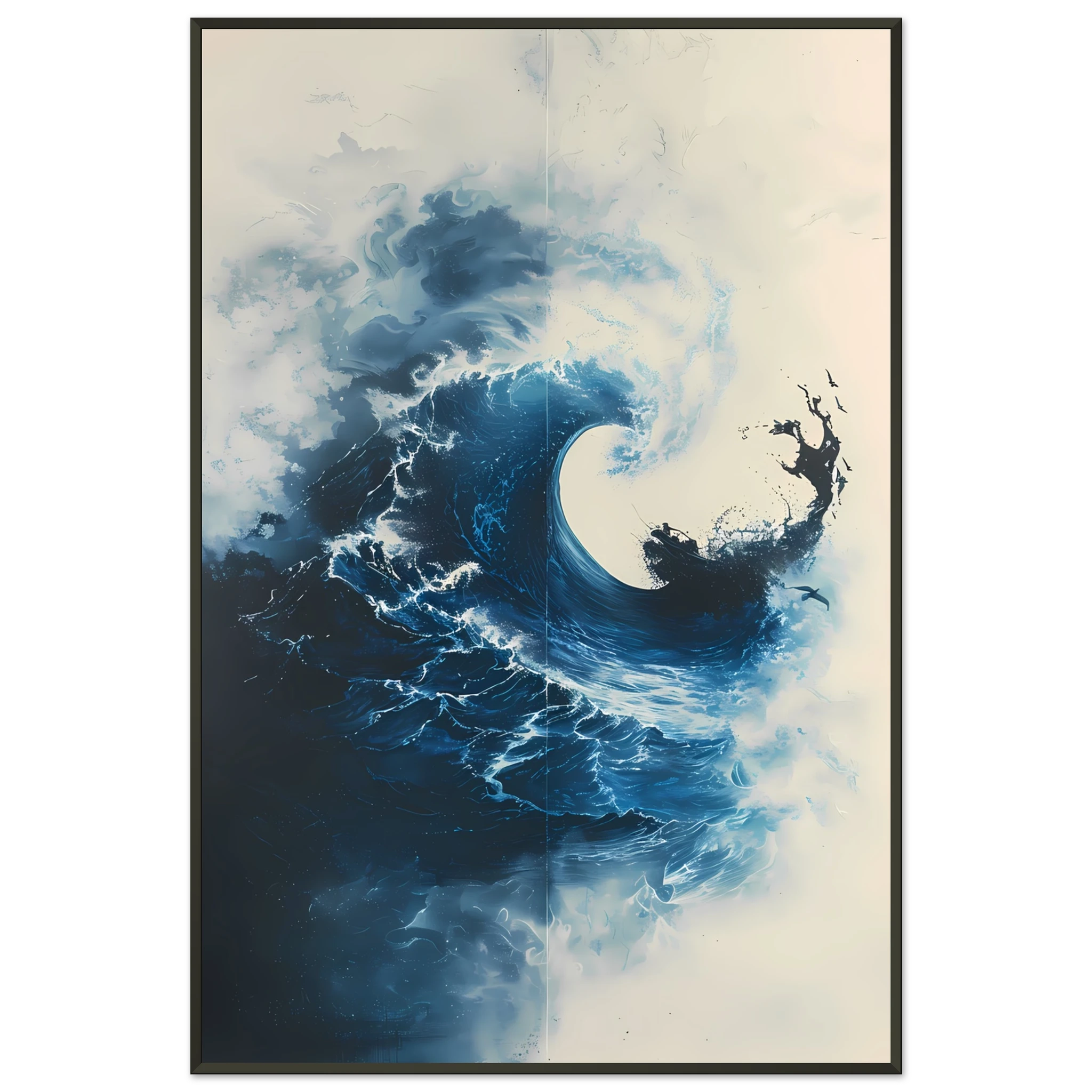 Ocean wave frozen mid-crash, glowing in golden light — dynamic modern marine wall art.