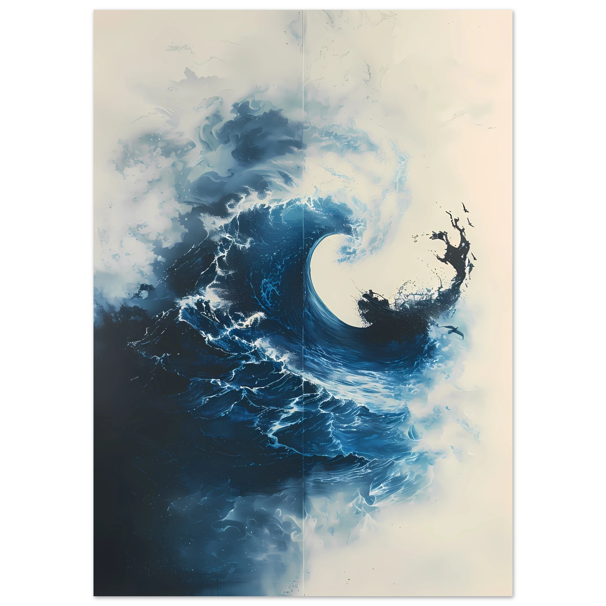 Ocean wave frozen mid-crash, glowing in golden light — dynamic modern marine wall art.