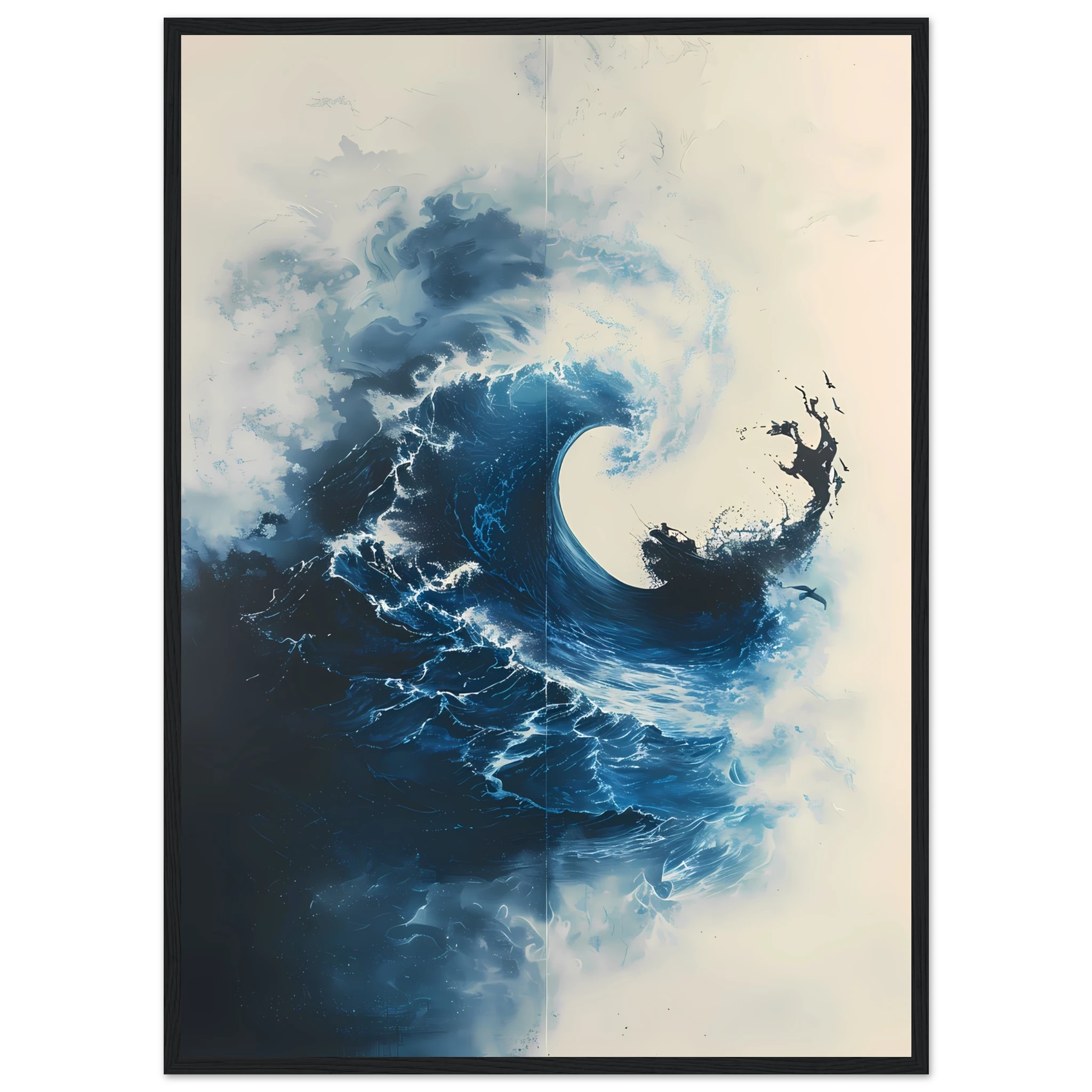 Ocean wave frozen mid-crash, glowing in golden light — dynamic modern marine wall art.