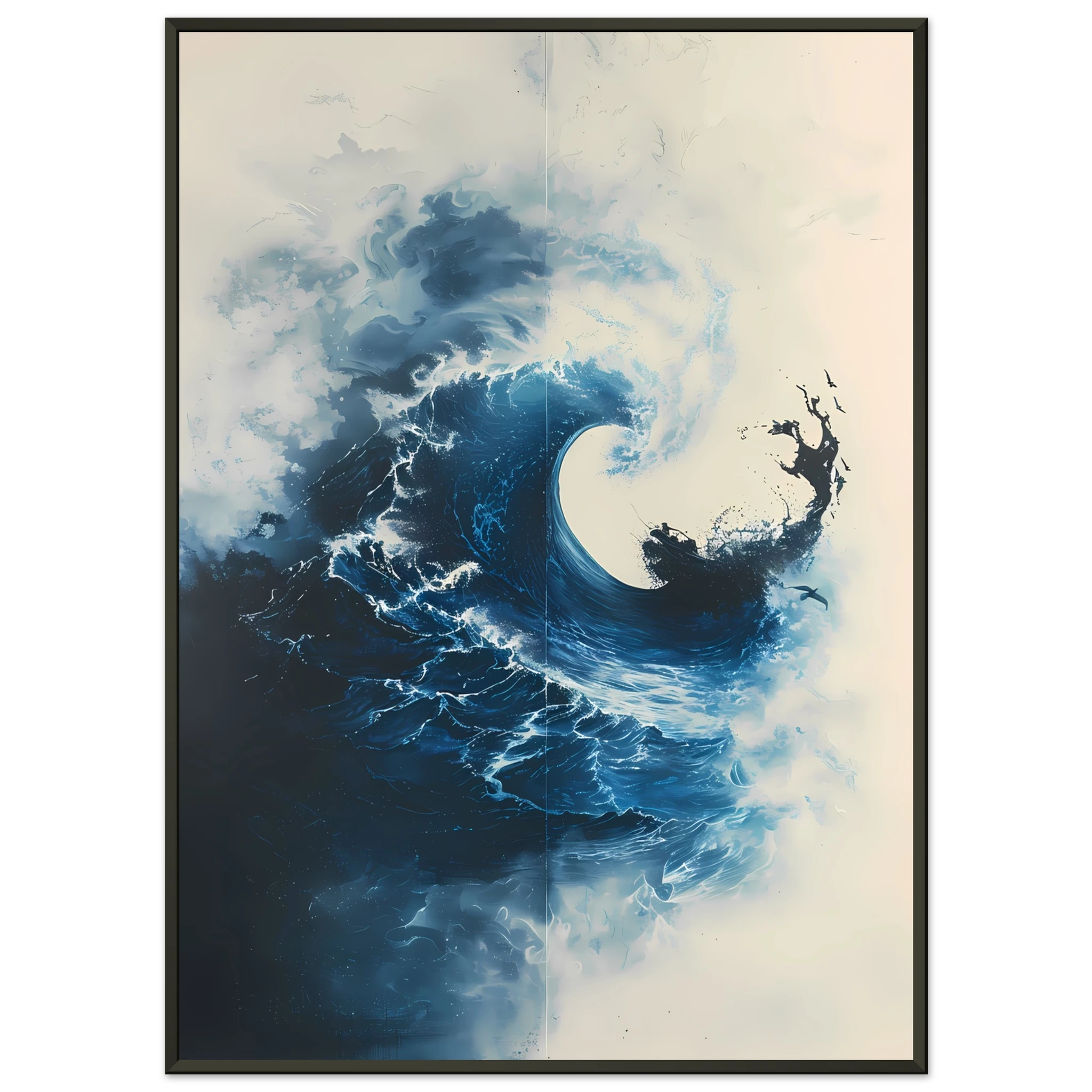 Ocean wave frozen mid-crash, glowing in golden light — dynamic modern marine wall art.
