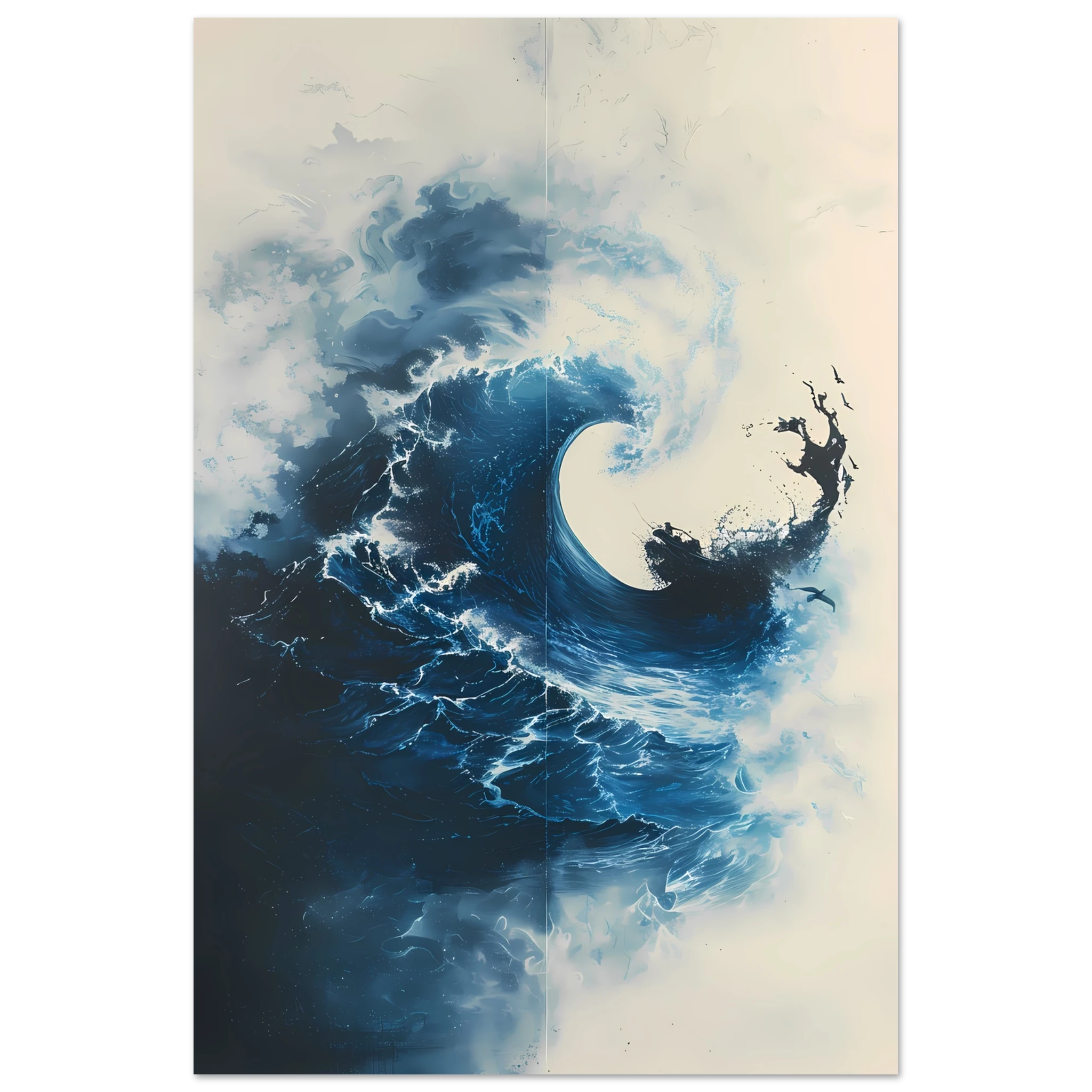 Ocean wave frozen mid-crash, glowing in golden light — dynamic modern marine wall art.